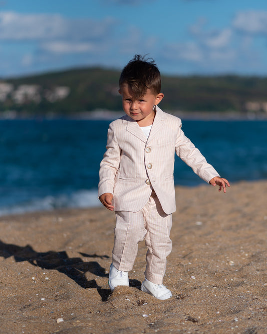 Wedding baby boy striped linen suit/ Baby Christening outfit/ 2 piece formal set for babies/Linen baby wear/ Baby boy gift/ Baby luxury suit