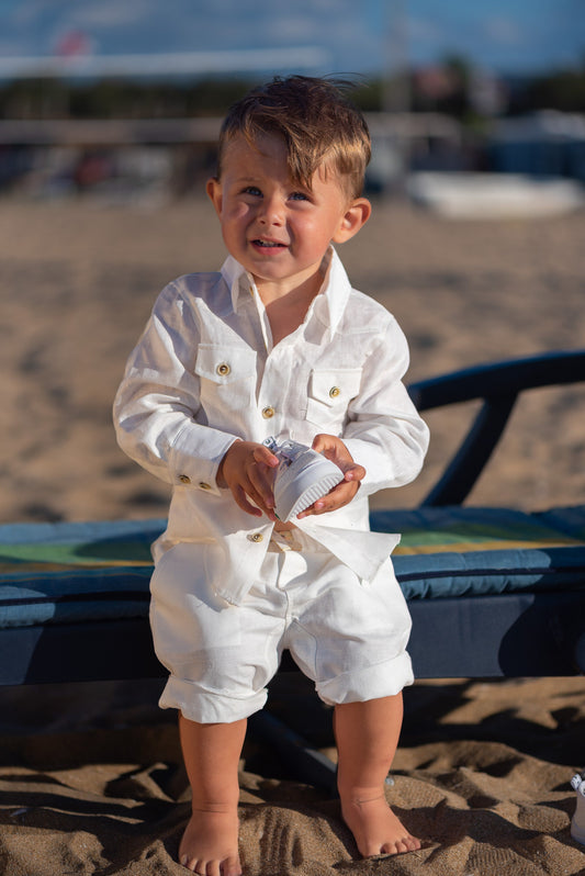 Summer baby boy white linen set/ Baby Christening summer outfit/ 2 piece set for babies/Linen baby wear/ Baby boy gift/Baby birthday suit