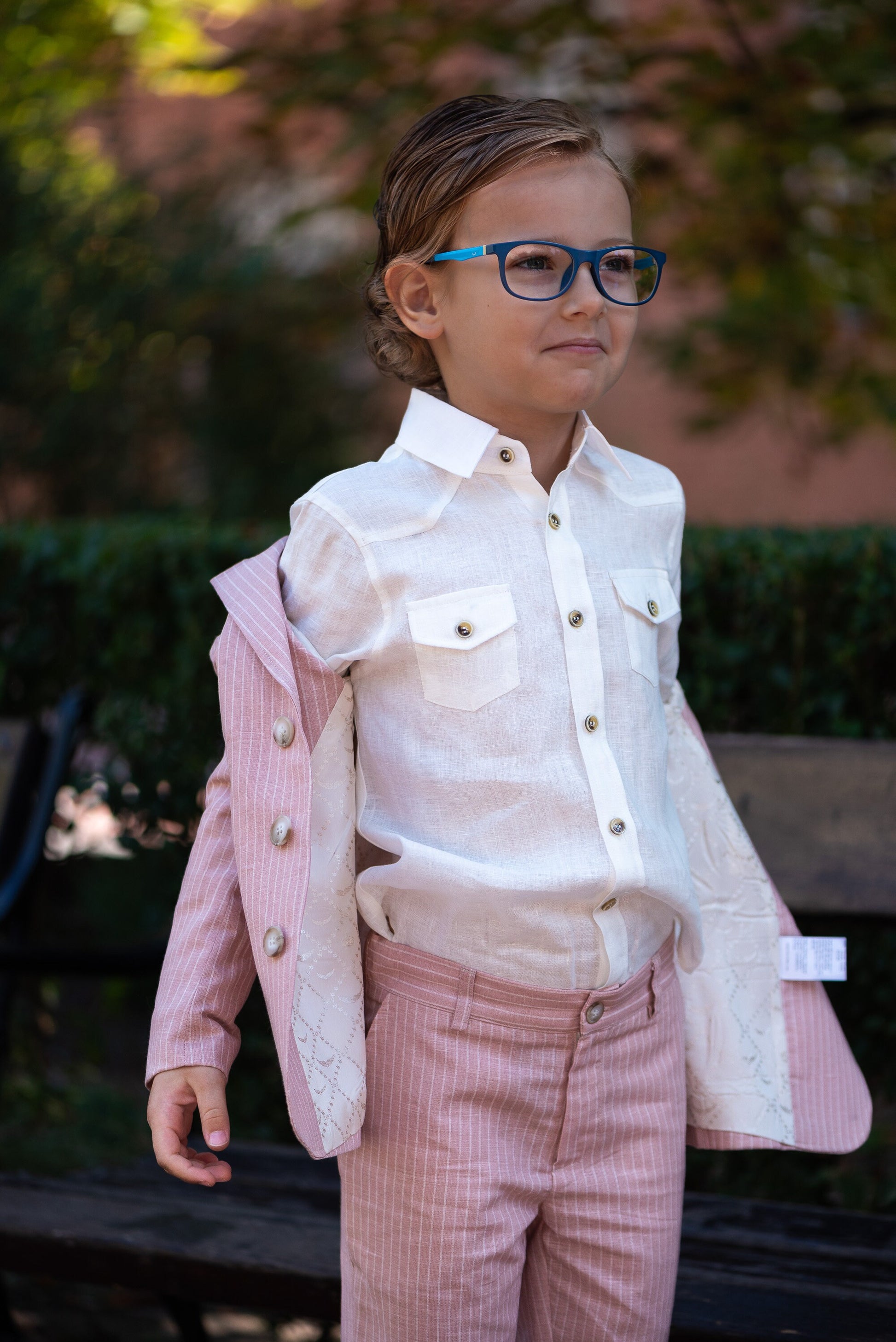 White linen shirt for boys with long sleeves/ Boys Ring bearer shirt/ Rustic wedding Linen clothing toddler dress shirt/ baptism outfit