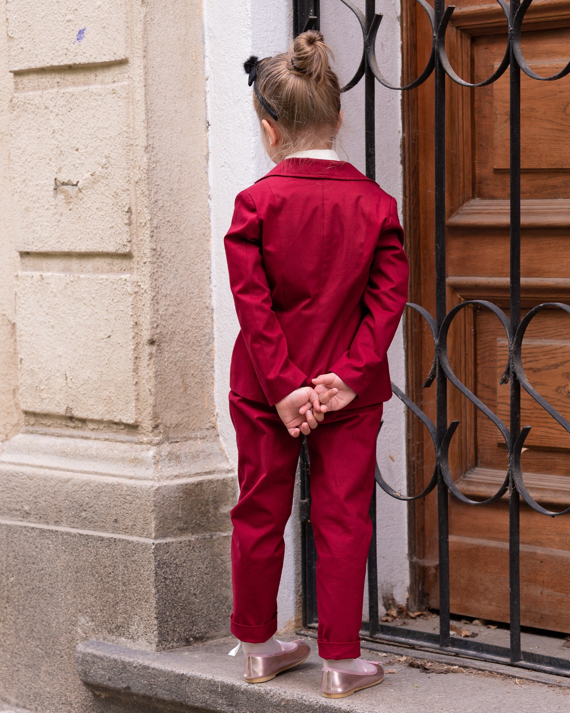 Stylish cotton girls suit/ Tailored toddler suit/ Formal dress wear for girls/ Kids formal jacket and pants outfit/ Red suit for girls