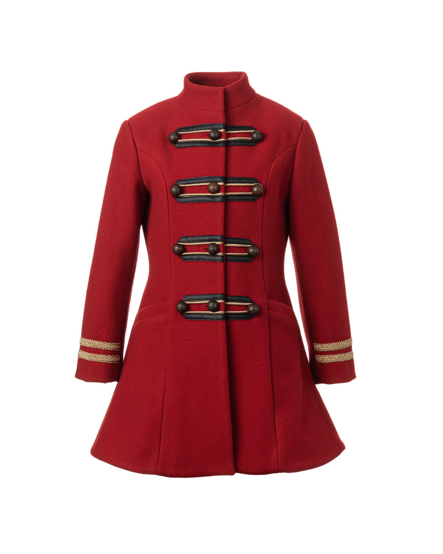 Wool girls long down coat/ Trench stand collar red coat/Toddler girl fit and flare coat/Kids military look wool coat/Warm winter girls coat