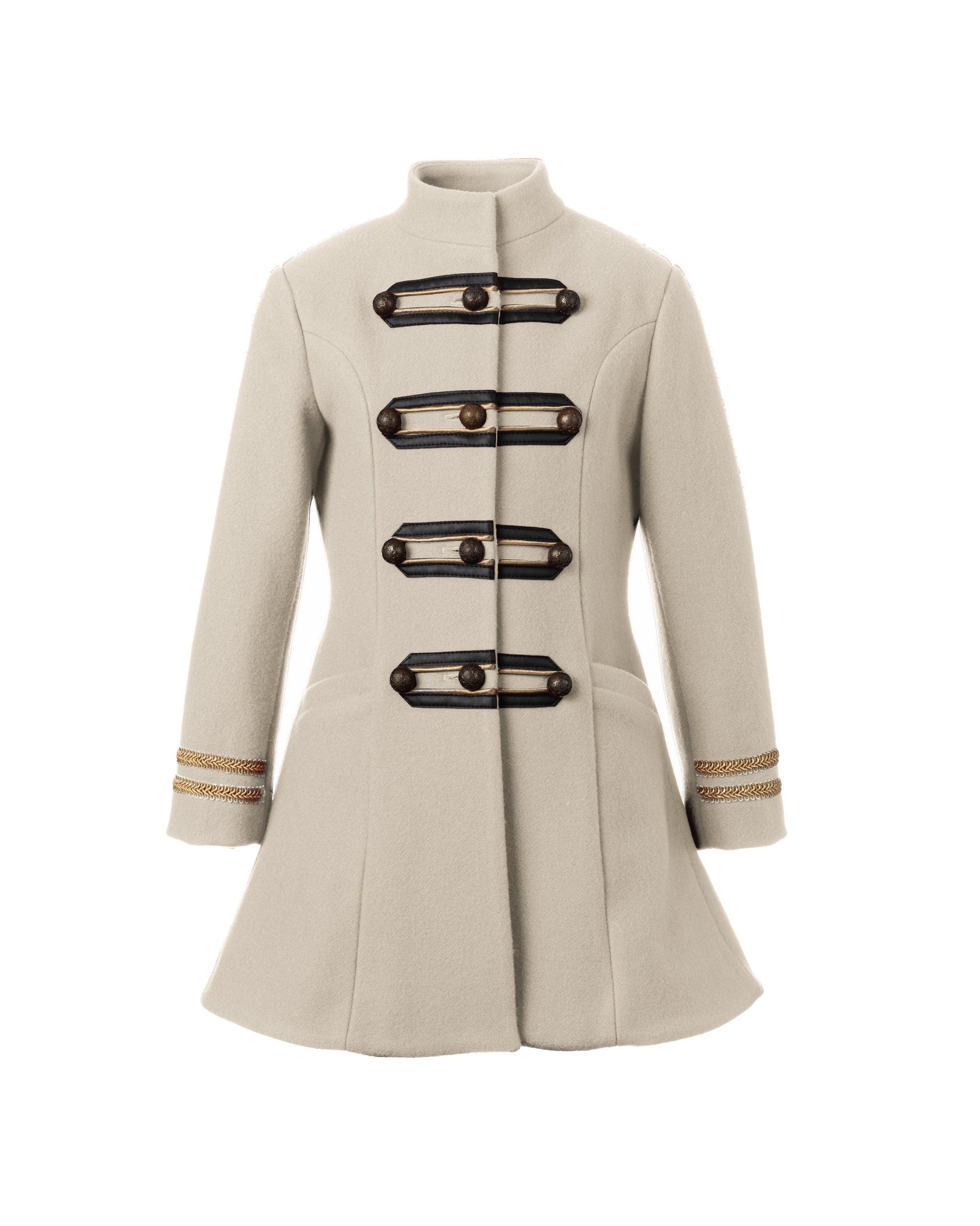 Wool girls long down coat/ Trench stand collar red coat/Toddler girl fit and flare coat/Kids military look wool coat/Warm winter girls coat