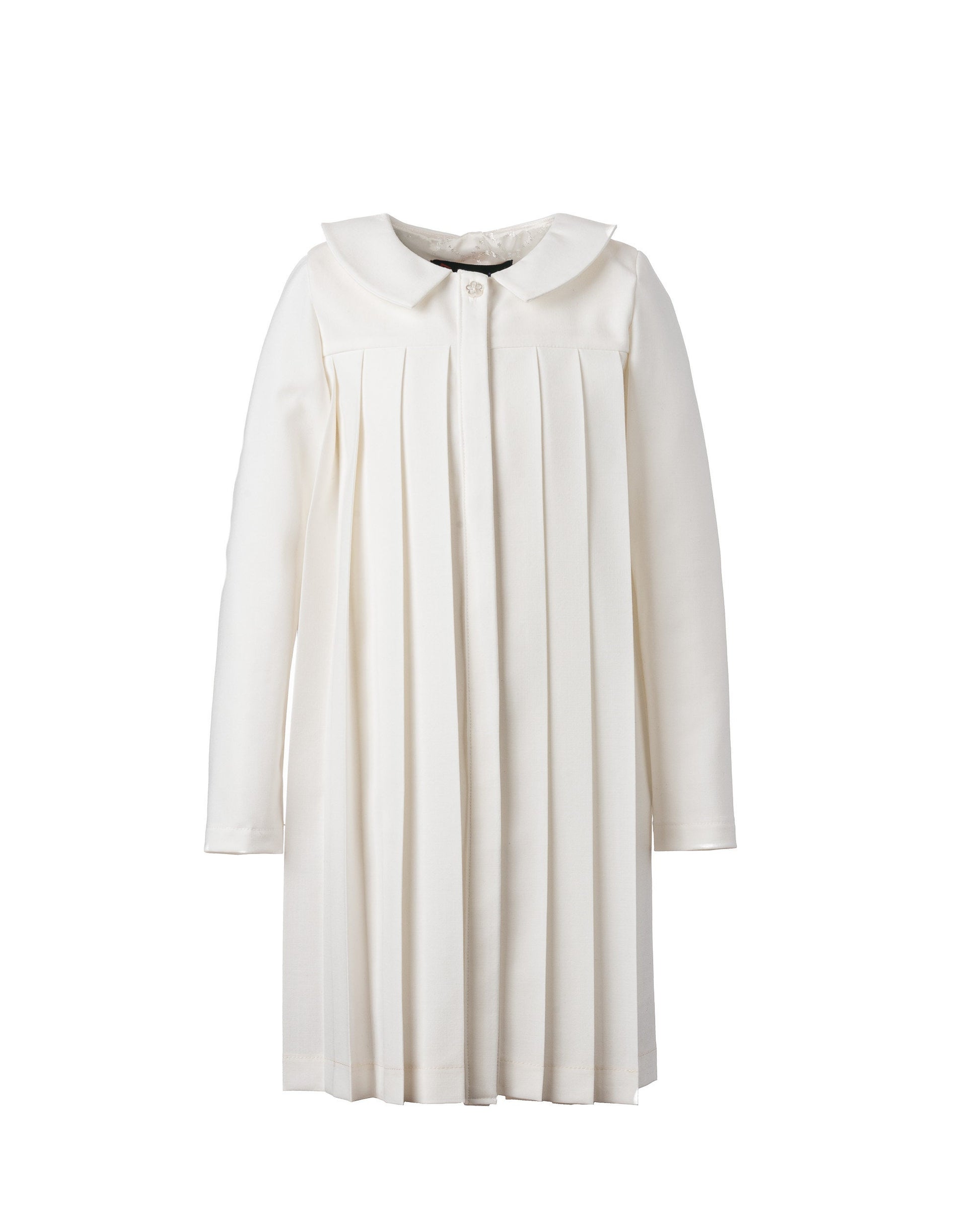 Girls white pleated dress/ Long sleeve formal dress/ Toddler girl pleated christening dress/ Peter pan collar baptism dress