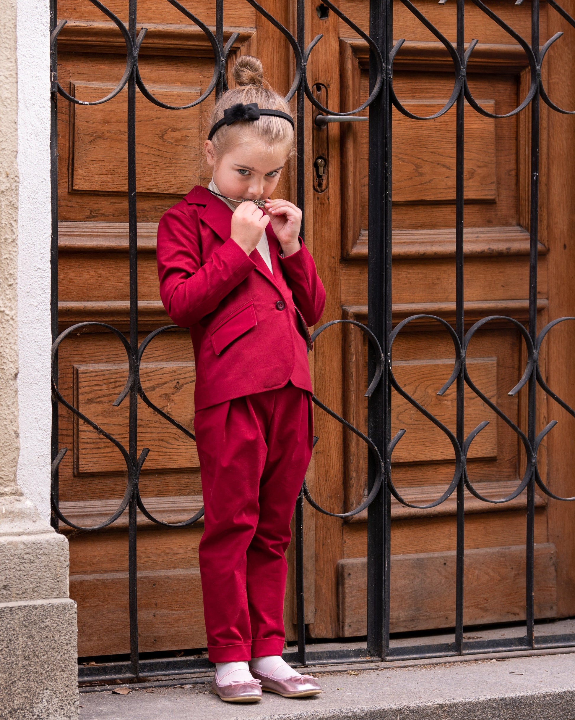 Stylish cotton girls suit/ Tailored toddler suit/ Formal dress wear for girls/ Kids formal jacket and pants outfit/ Red suit for girls