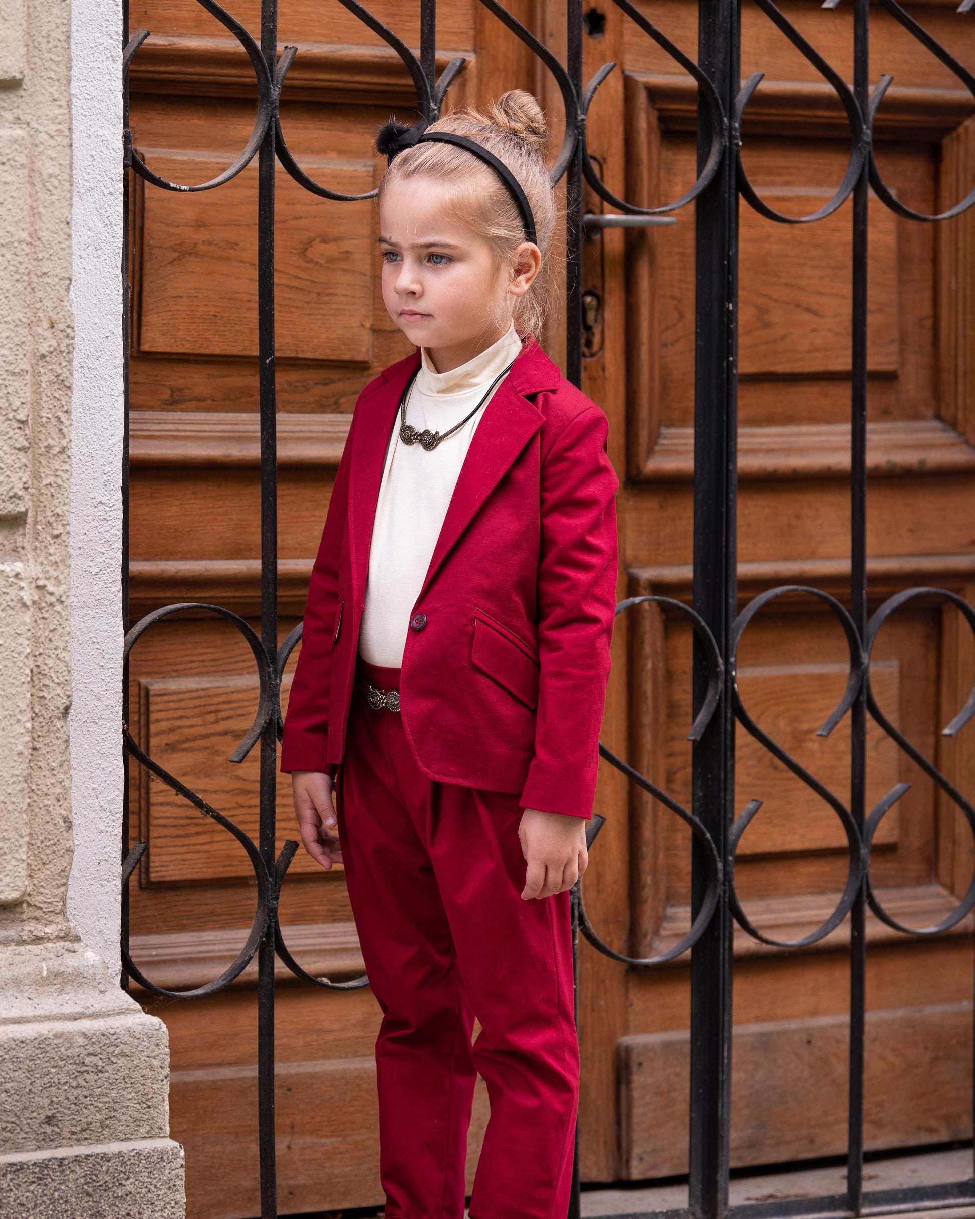 Stylish cotton girls suit/ Tailored toddler suit/ Formal dress wear for girls/ Kids formal jacket and pants outfit/ Red suit for girls