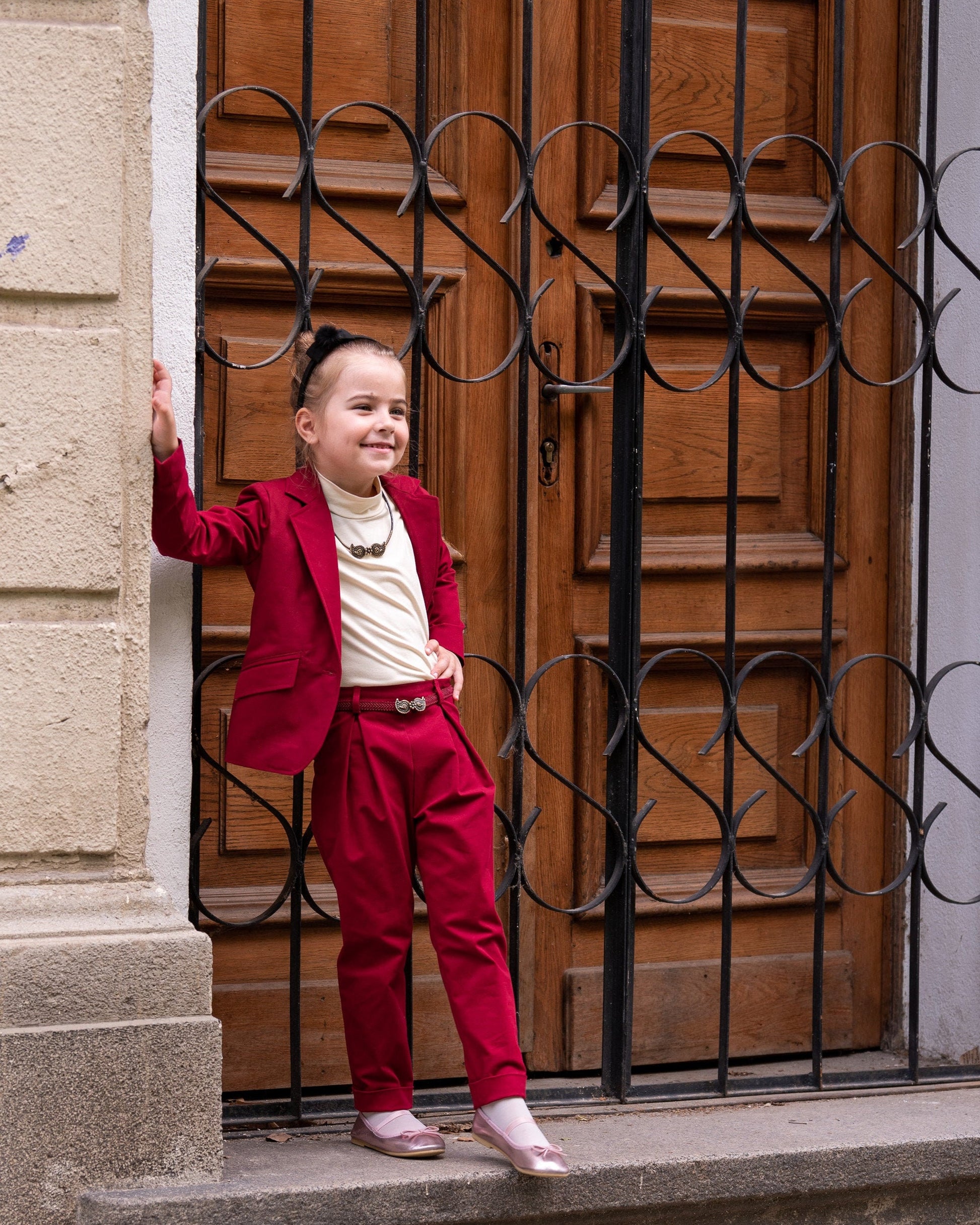 Stylish cotton girls suit/ Tailored toddler suit/ Formal dress wear for girls/ Kids formal jacket and pants outfit/ Red suit for girls