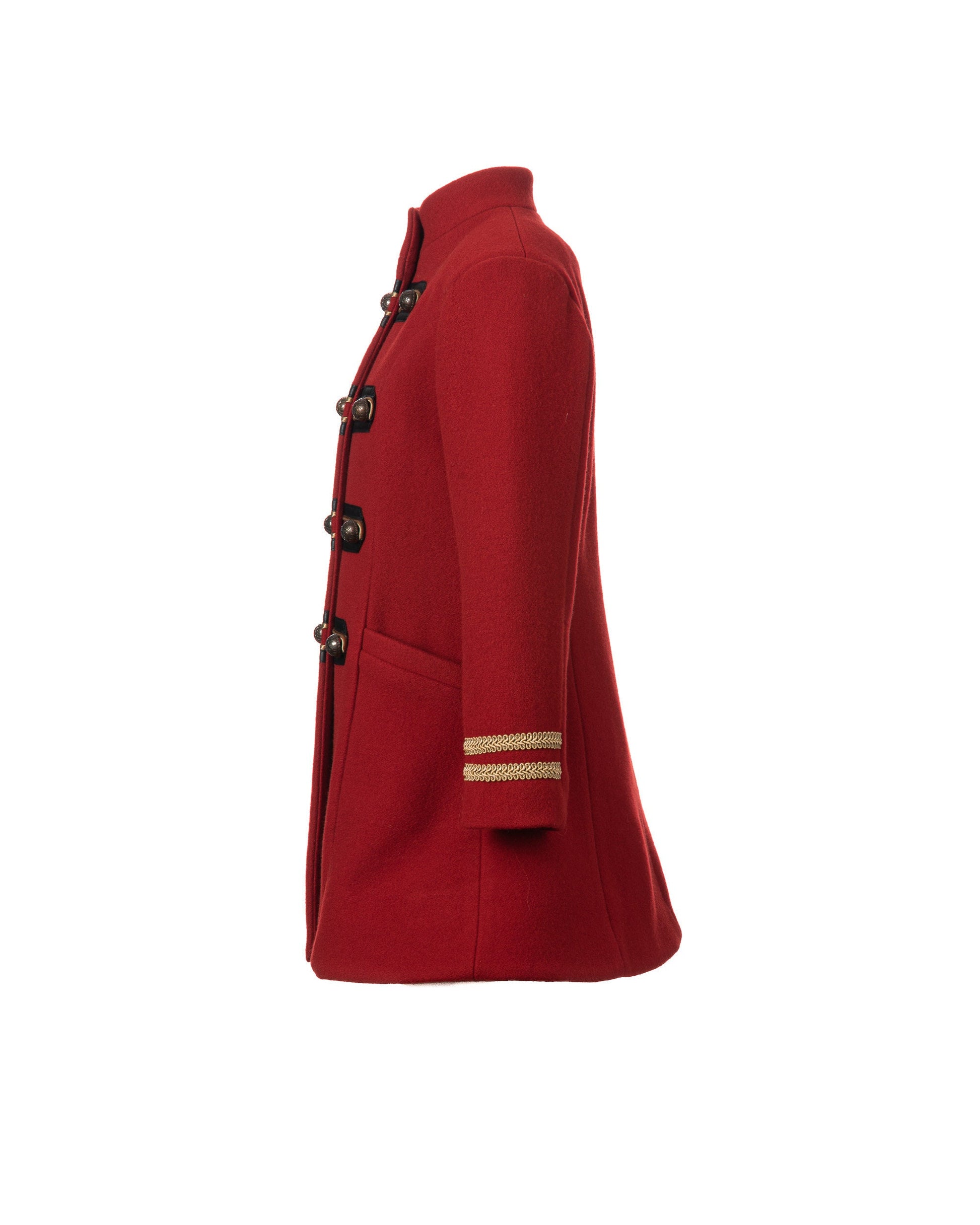 Wool girls long down coat/ Trench stand collar red coat/Toddler girl fit and flare coat/Kids military look wool coat/Warm winter girls coat