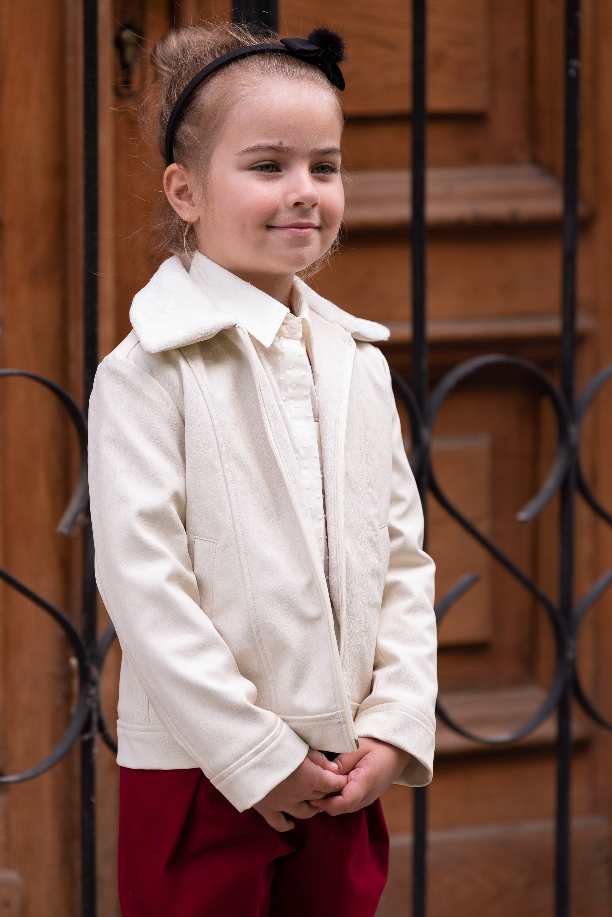 Faux leather jacket with fleece lining for girls/ Kids faux leather jacket / Fitted vegan leather jacket/ Warm designer pilot jacket boys
