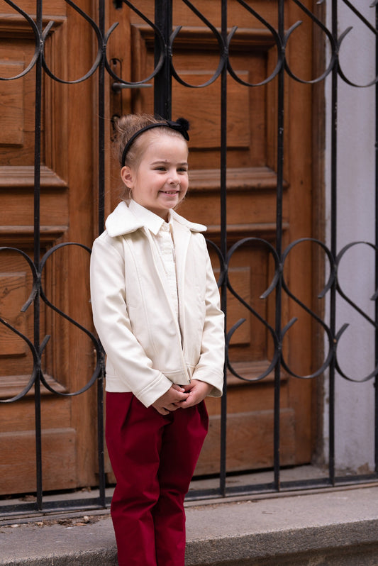 Faux leather jacket with fleece lining for girls/ Kids faux leather jacket / Fitted vegan leather jacket/ Warm designer pilot jacket boys