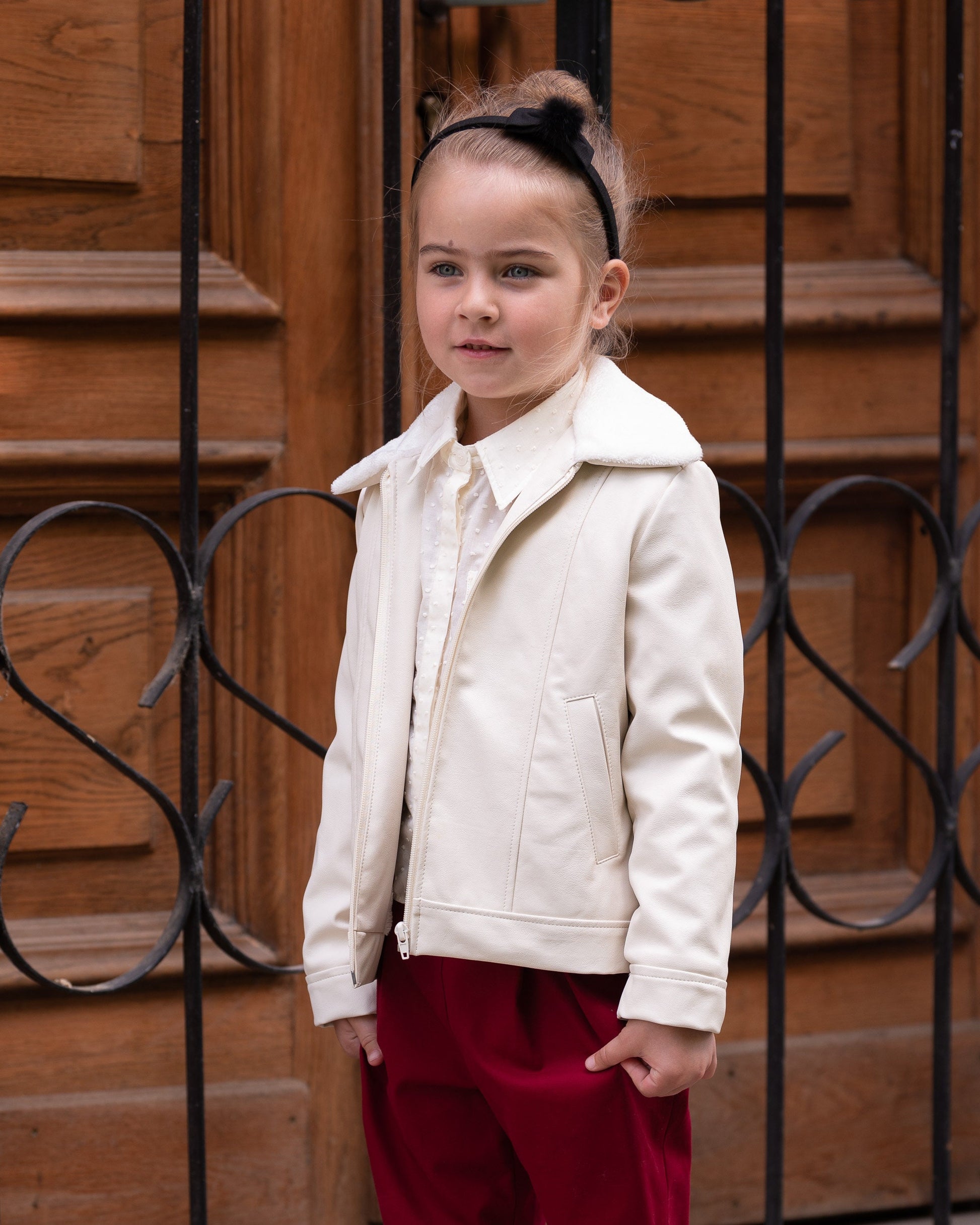 Faux leather jacket with fleece lining for girls/ Kids faux leather jacket / Fitted vegan leather jacket/ Warm designer pilot jacket boys