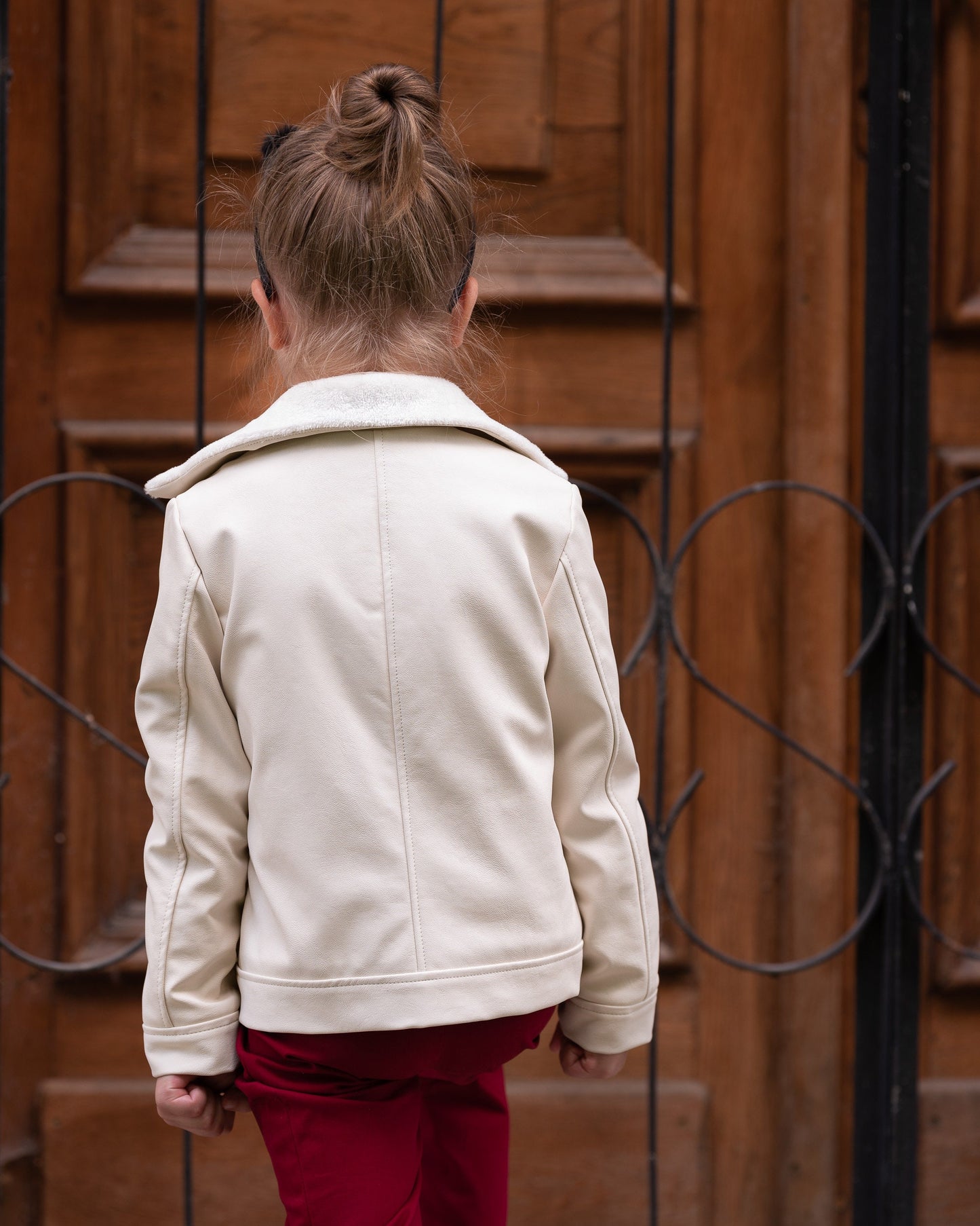 Faux leather jacket with fleece lining for girls/ Kids faux leather jacket / Fitted vegan leather jacket/ Warm designer pilot jacket boys