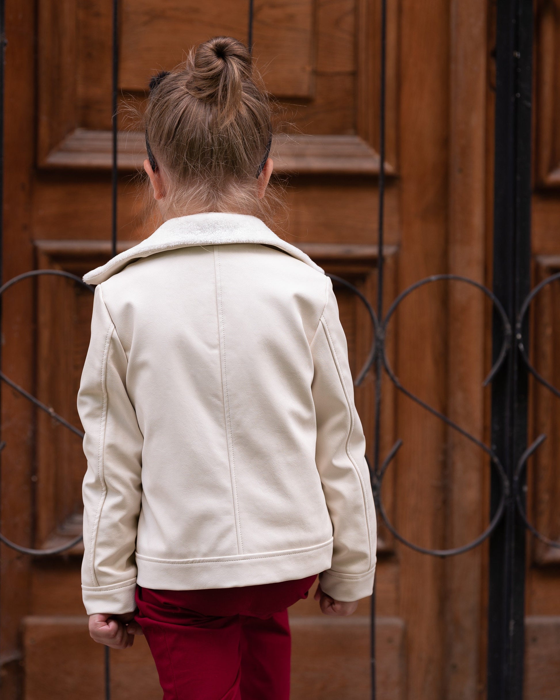 Faux leather jacket with fleece lining for girls/ Kids faux leather jacket / Fitted vegan leather jacket/ Warm designer pilot jacket boys