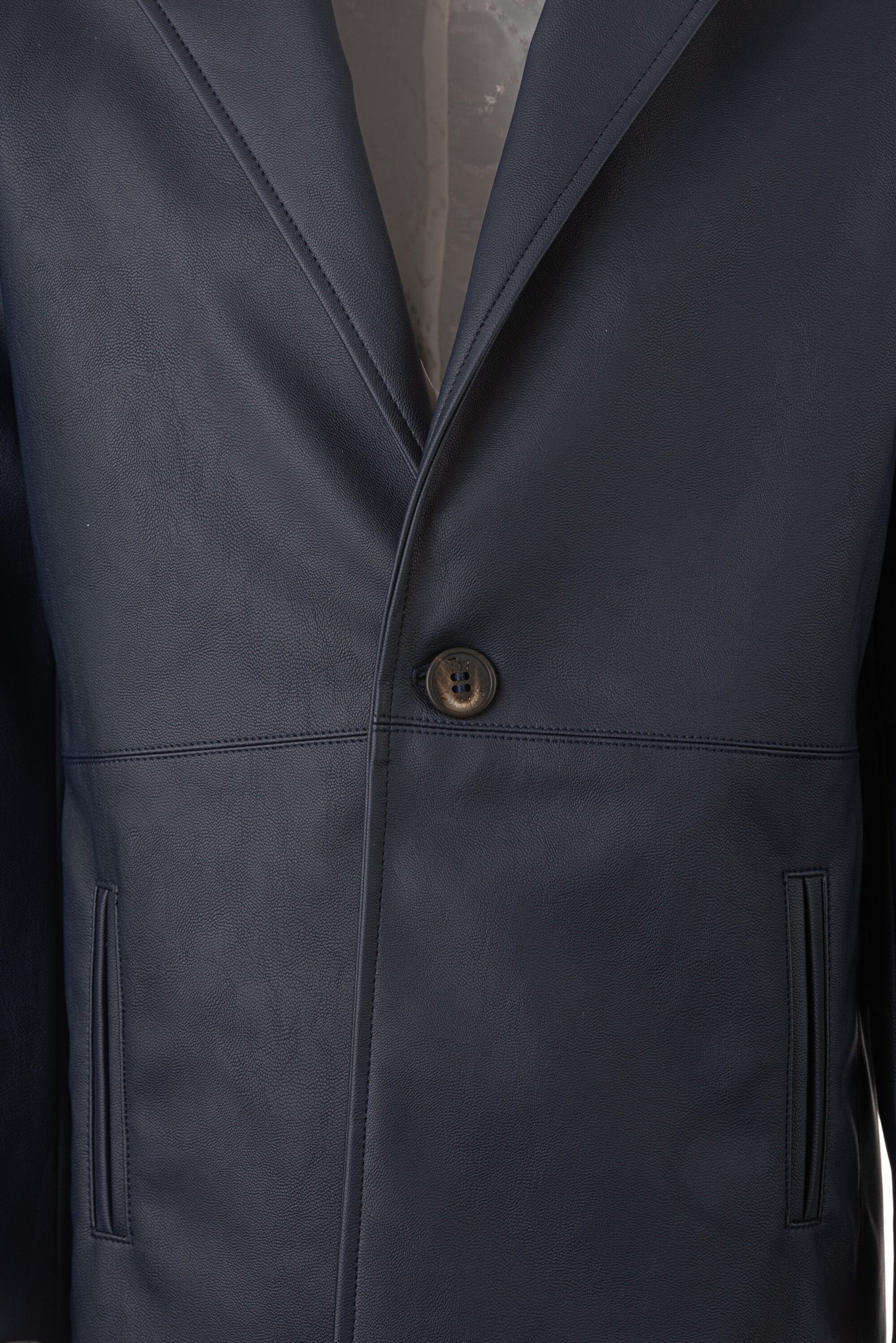 Kids navy blue faux leather long coat / Toddler boy modern outfit / Button down coat for boys/ Leather formal wear coat for boys