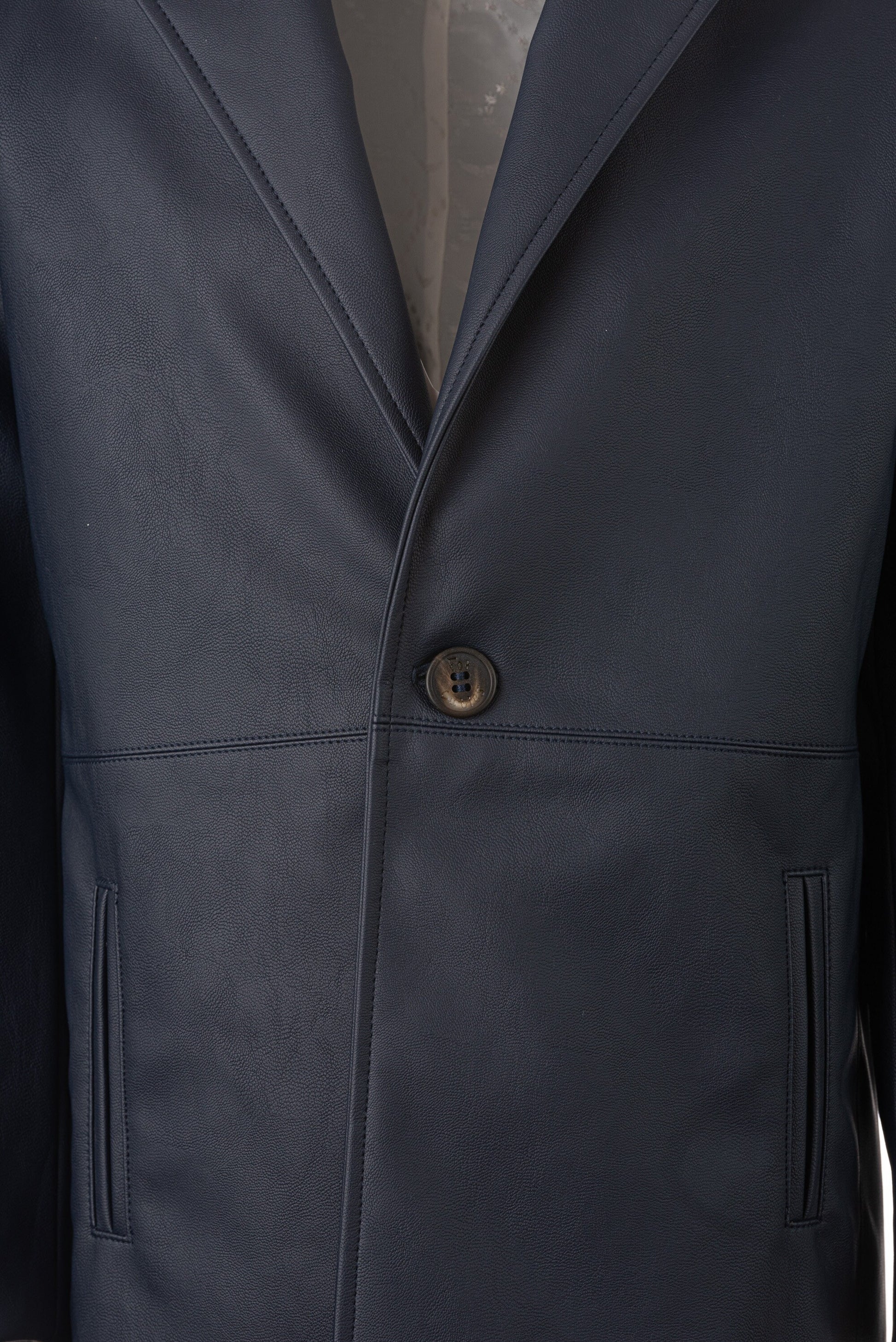 Kids navy blue faux leather long coat / Toddler boy modern outfit / Button down coat for boys/ Leather formal wear coat for boys