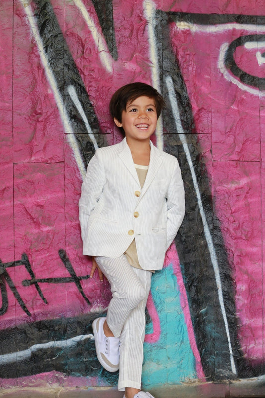 Boys wedding outfit kids seersucker suit/Toddler boy linen outfit slim fitted summer suit/White linen suit/Tailored suit/Beach wedding suit