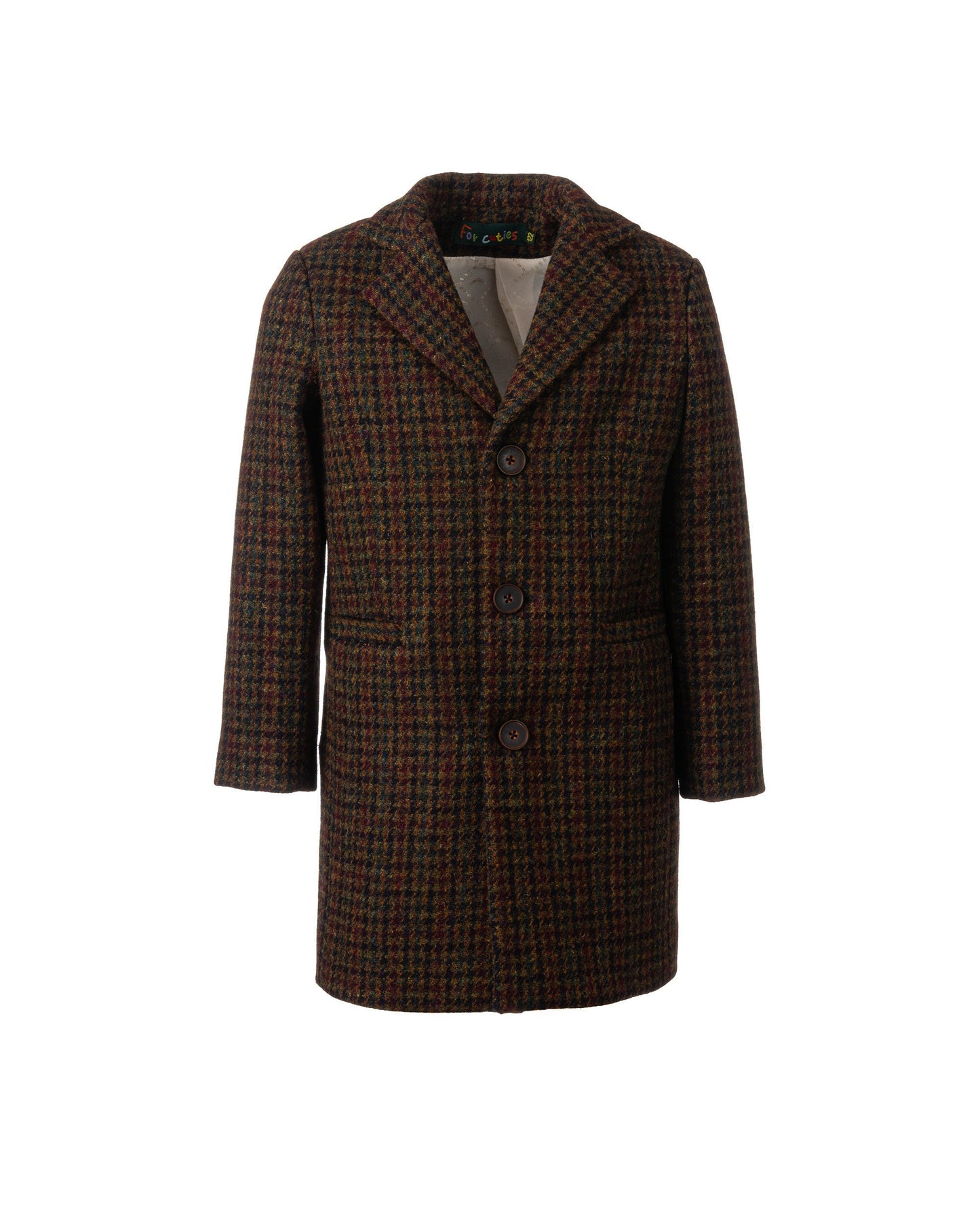 Single breasted houndsooth down coat for boys, Long wool peacoat for boys, Kids warm winter vintage coat , Long classic toddler coat