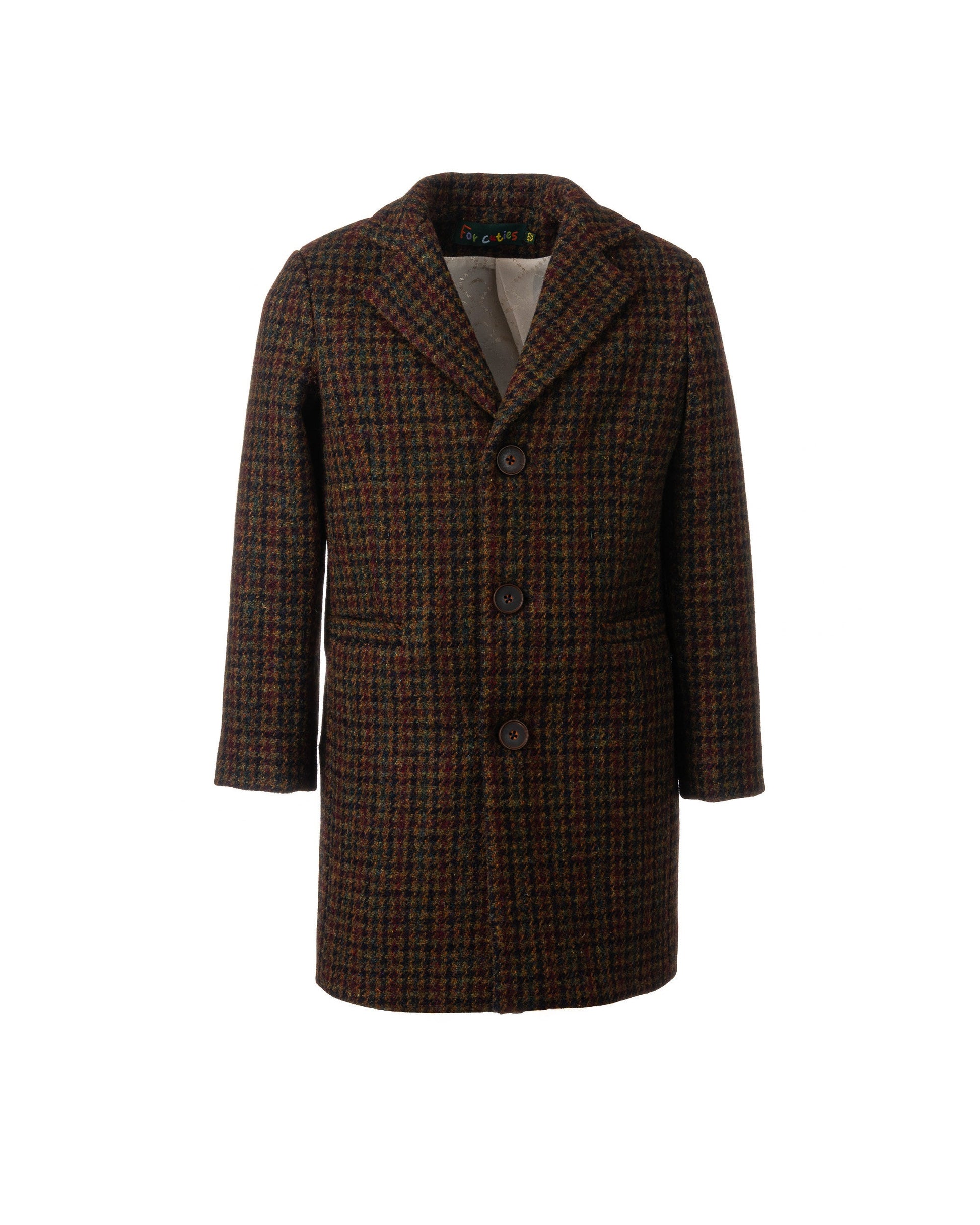 Single breasted houndsooth down coat for boys, Long wool peacoat for boys, Kids warm winter vintage coat , Long classic toddler coat