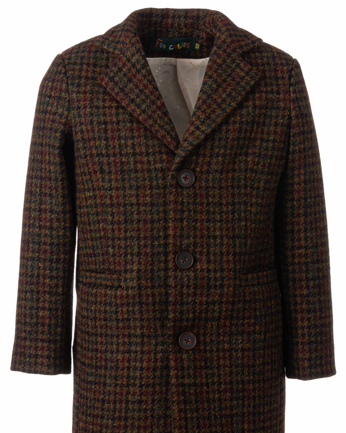Single breasted houndsooth down coat for boys, Long wool peacoat for boys, Kids warm winter vintage coat , Long classic toddler coat