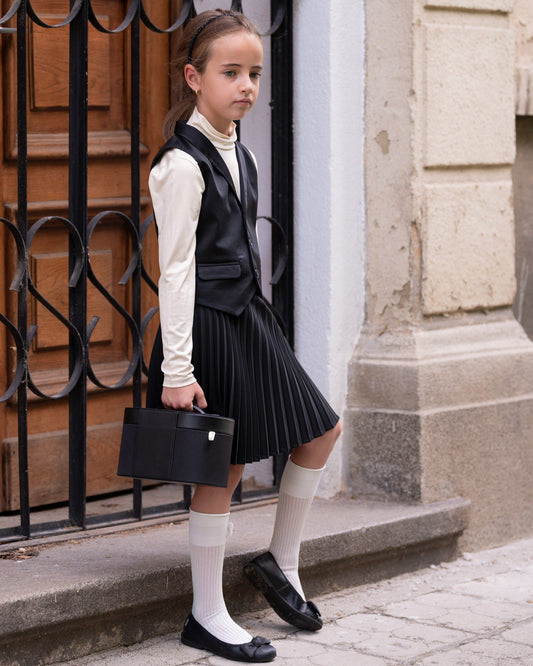 Stylish black formal set for girls/ 2 piece accordion skirt and vest outfit/ Elegant outfit for toddlers girl/ Girls formal wear