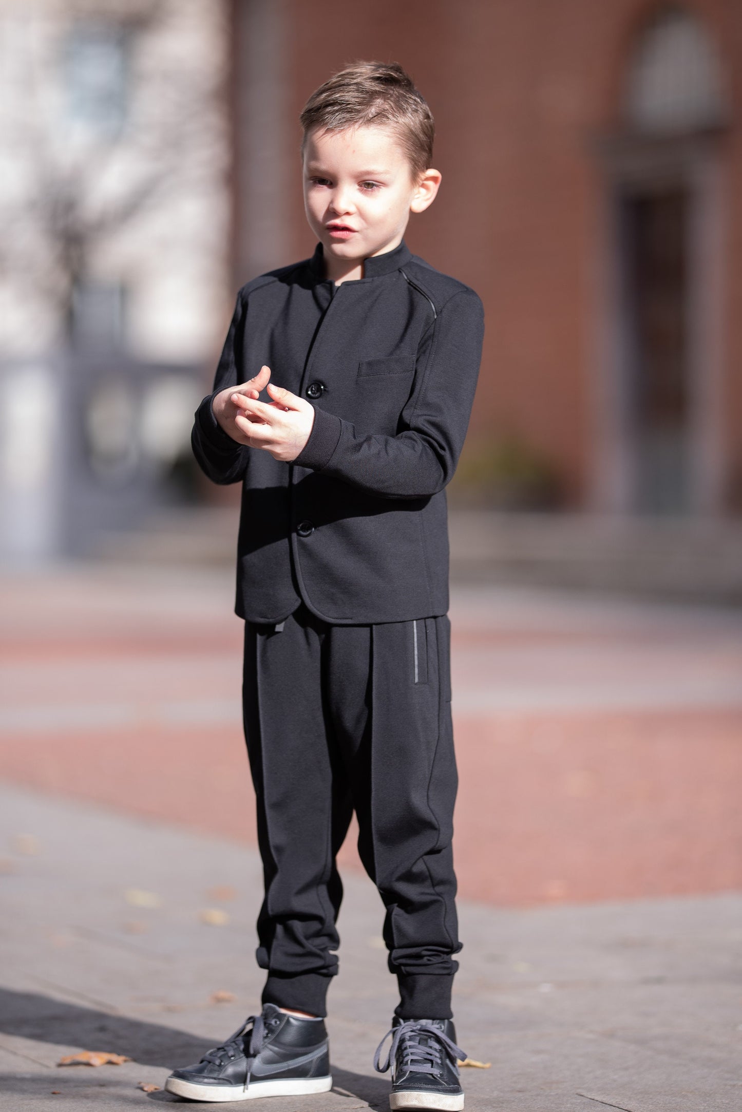 Boys trendy 2 piece clothing set/ Black stylish winter outfit for kids/ Tailored toddler boys fashion/ Kids wear outdoor suit
