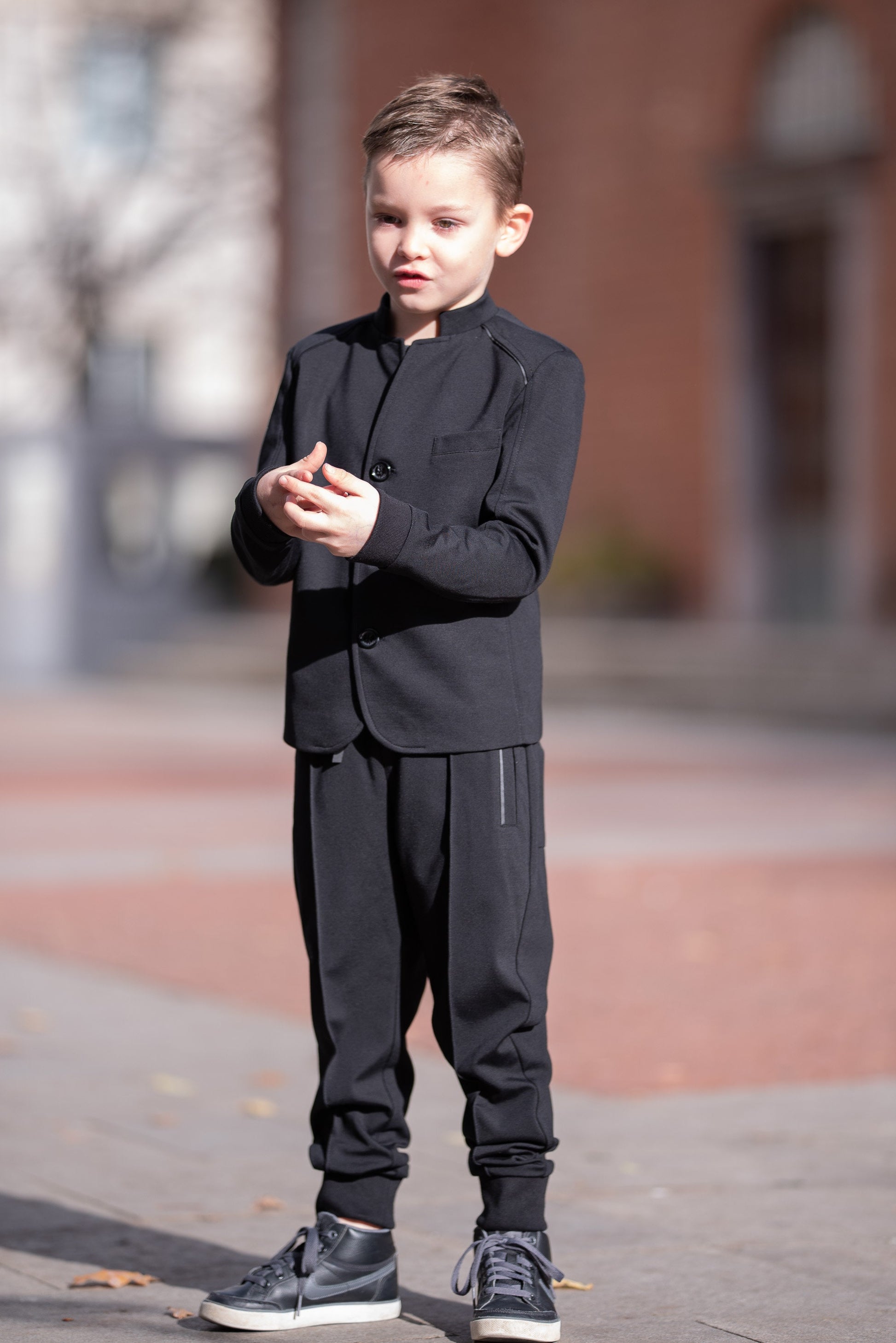Boys trendy 2 piece clothing set/ Black stylish winter outfit for kids/ Tailored toddler boys fashion/ Kids wear outdoor suit