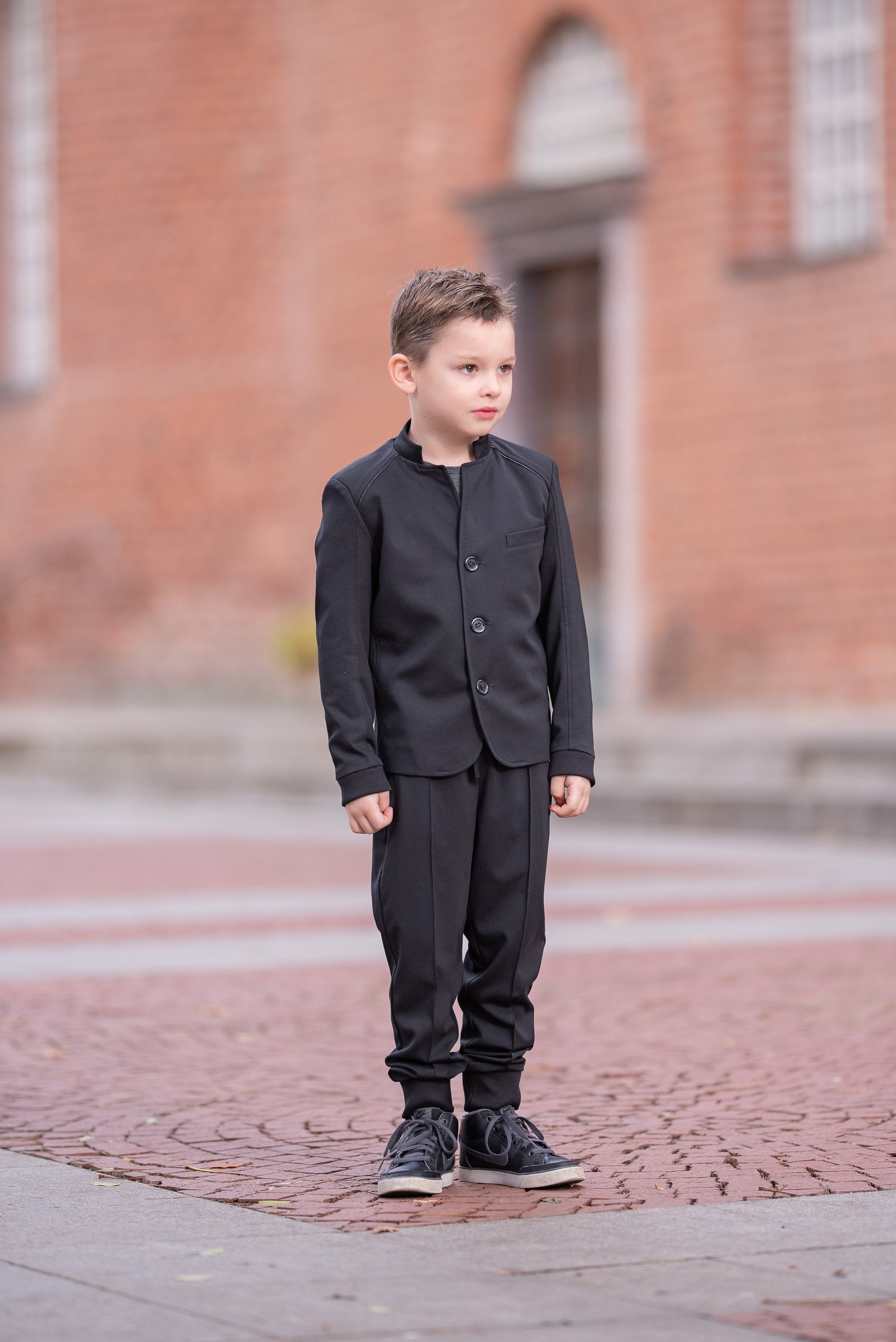 Boys trendy 2 piece clothing set/ Black stylish winter outfit for kids/ Tailored toddler boys fashion/ Kids wear outdoor suit