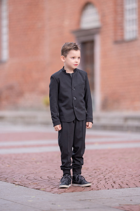 Boys trendy 2 piece clothing set/ Black stylish winter outfit for kids/ Tailored toddler boys fashion/ Kids wear outdoor suit