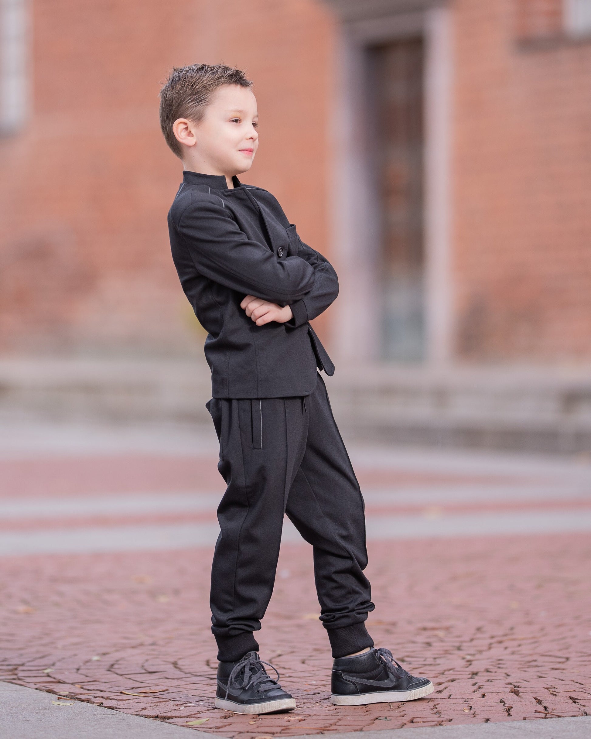 Boys trendy 2 piece clothing set/ Black stylish winter outfit for kids/ Tailored toddler boys fashion/ Kids wear outdoor suit