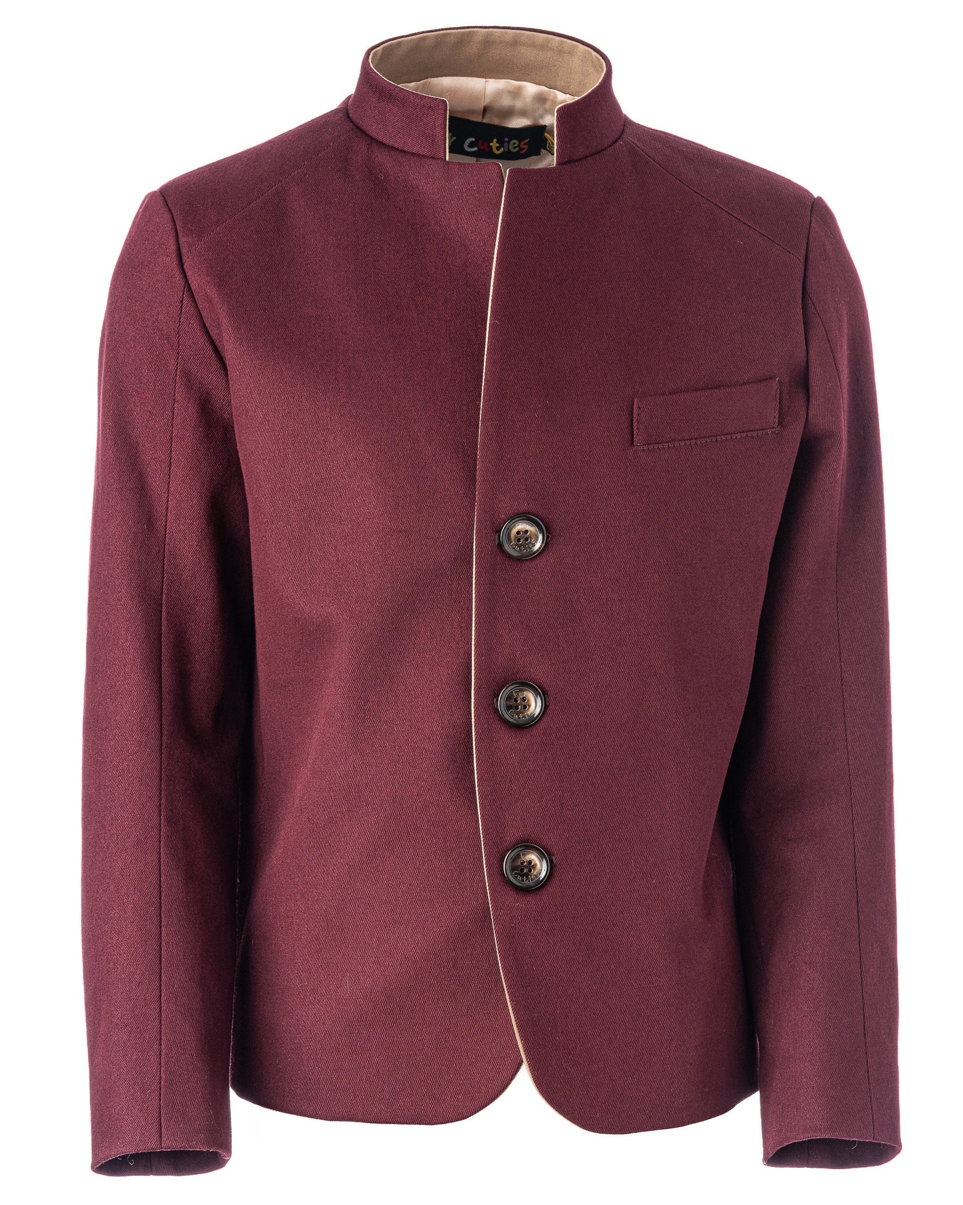 Slim fitted burgundy color cotton jacket for boys/ Single breasted blazer/ Stand up collar kids jacket/ Tailored toddler blazer/ Boys wear