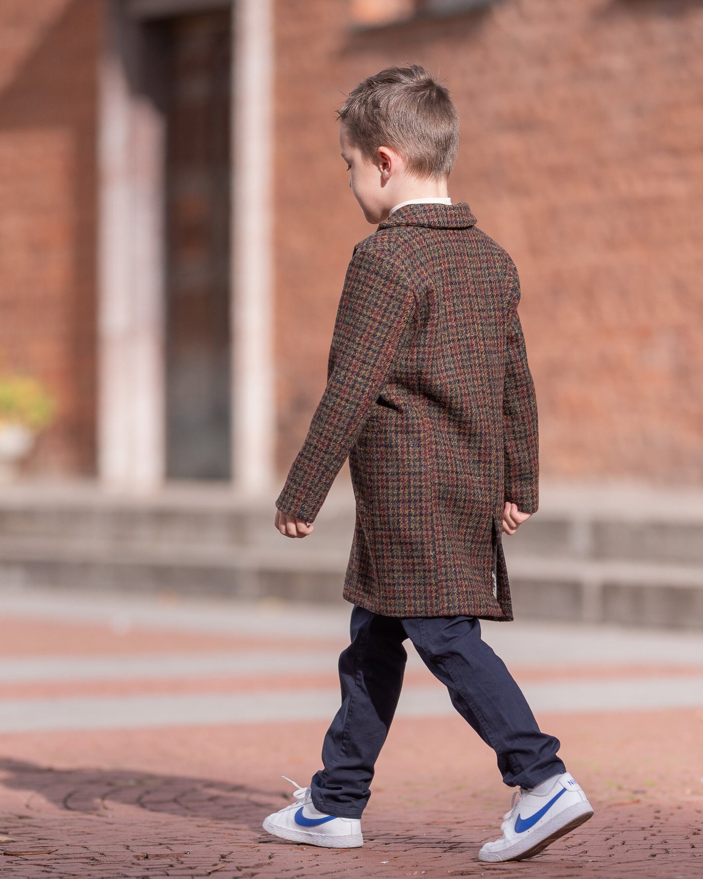 Single breasted houndsooth down coat for boys, Long wool peacoat for boys, Kids warm winter vintage coat , Long classic toddler coat