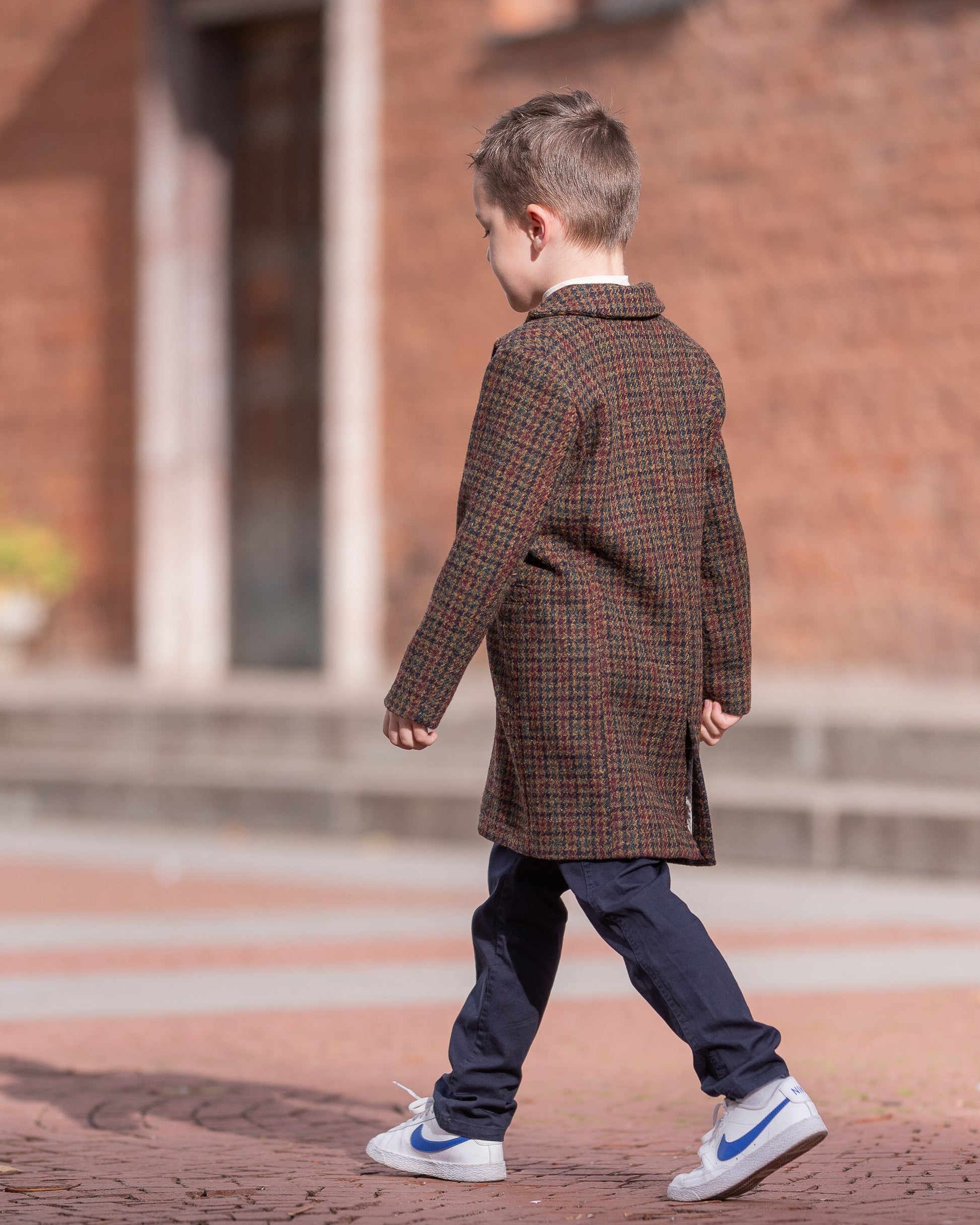 Single breasted houndsooth down coat for boys, Long wool peacoat for boys, Kids warm winter vintage coat , Long classic toddler coat