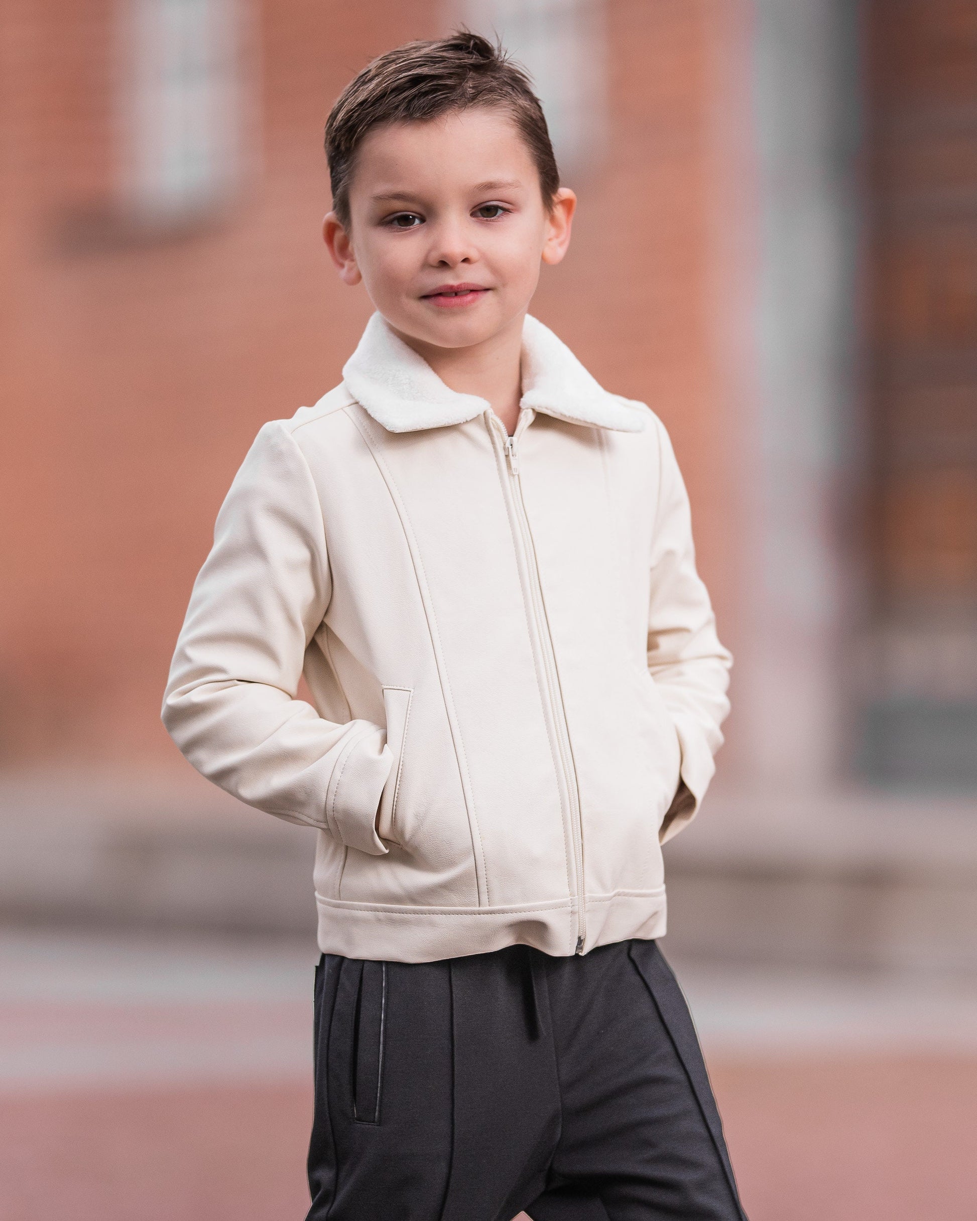 Boys faux leather jacket with fleece lining/ Kids faux leather jacket / Soft vegan leather jacket/ Warm designer pilot jacket boys
