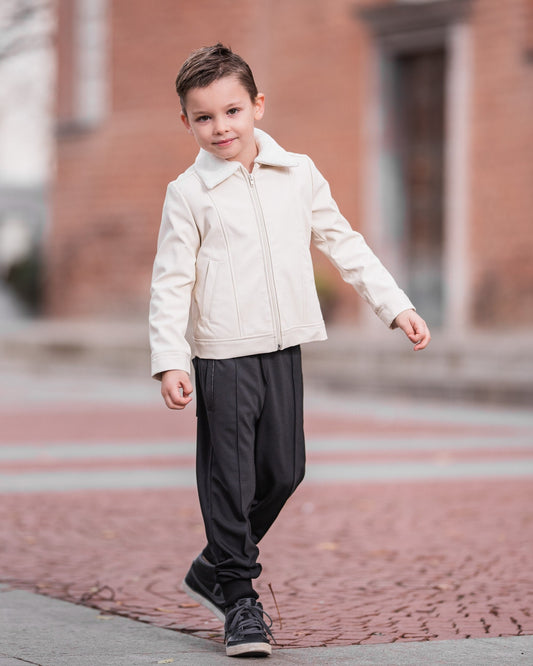 Boys faux leather jacket with fleece lining/ Kids faux leather jacket / Soft vegan leather jacket/ Warm designer pilot jacket boys