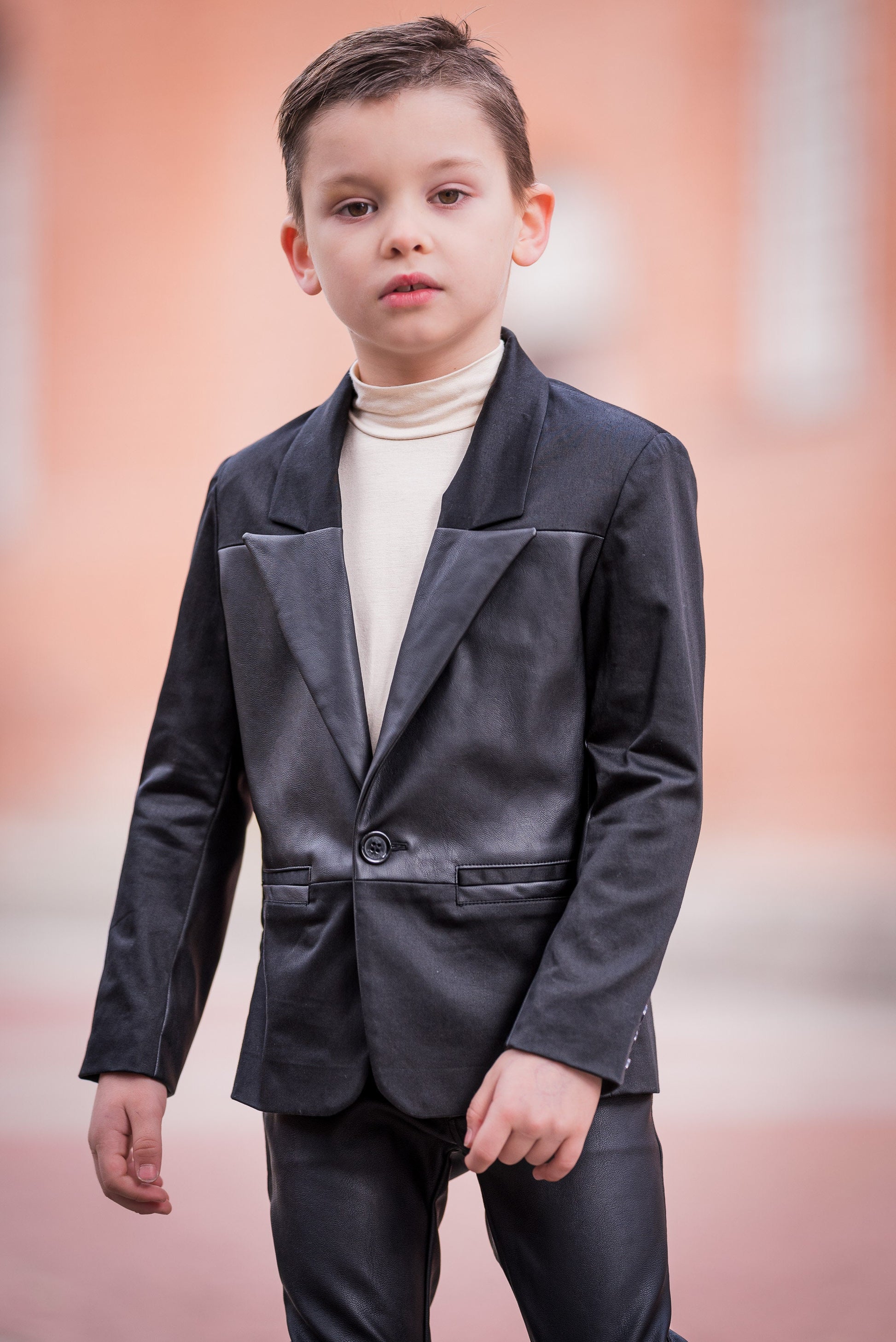 Stunning boys cotton leather blazer/ Formal wear kids clothes/ Black toddler boy blazer/ Wedding kids stylish dress blazer/ Luxury blazer