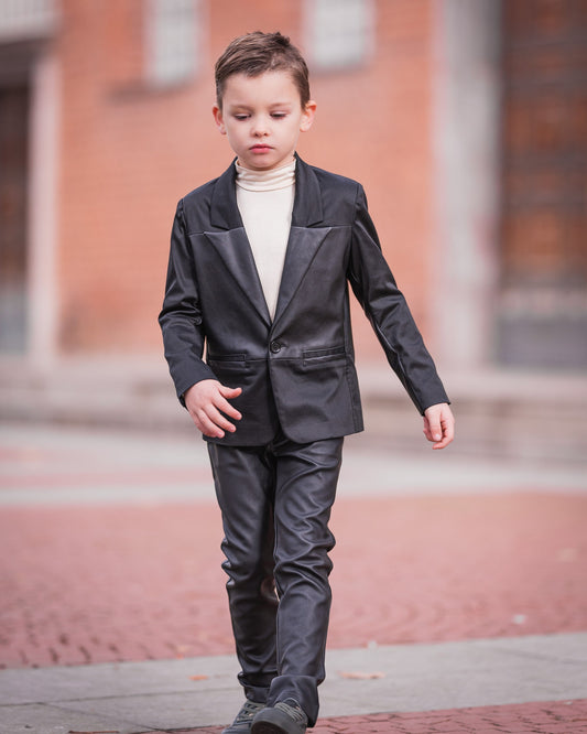 Stunning boys cotton leather blazer/ Formal wear kids clothes/ Black toddler boy blazer/ Wedding kids stylish dress blazer/ Luxury blazer
