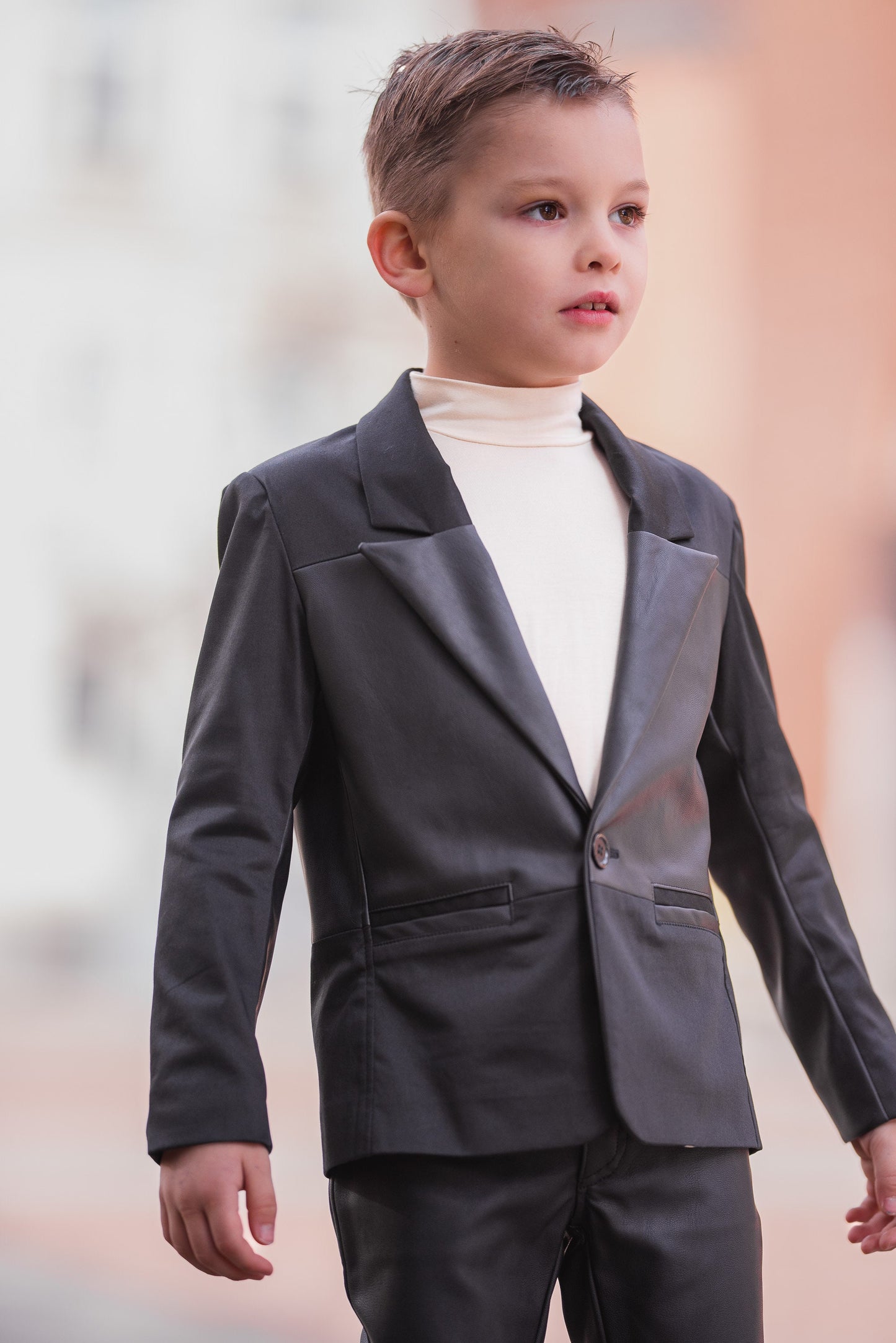 Stunning boys cotton leather blazer/ Formal wear kids clothes/ Black toddler boy blazer/ Wedding kids stylish dress blazer/ Luxury blazer