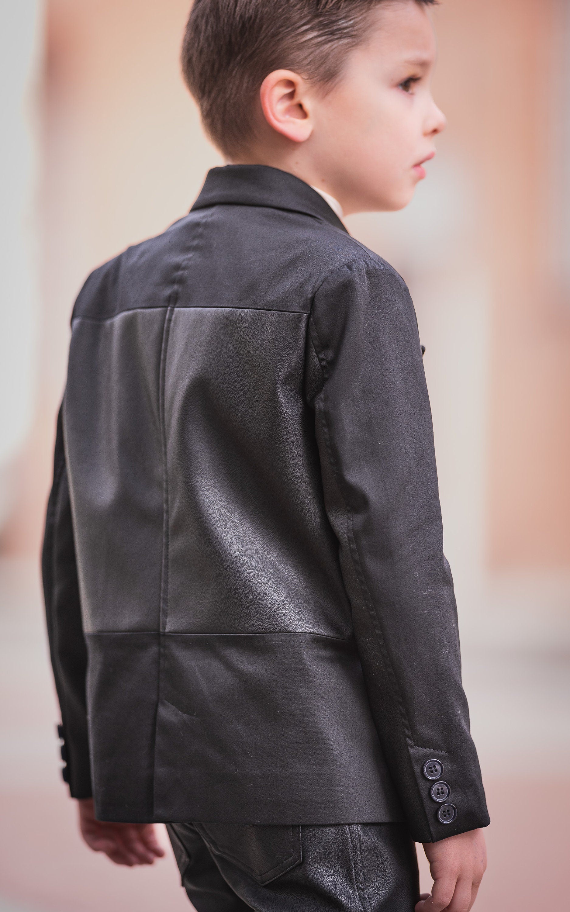 Stunning boys cotton leather blazer/ Formal wear kids clothes/ Black toddler boy blazer/ Wedding kids stylish dress blazer/ Luxury blazer