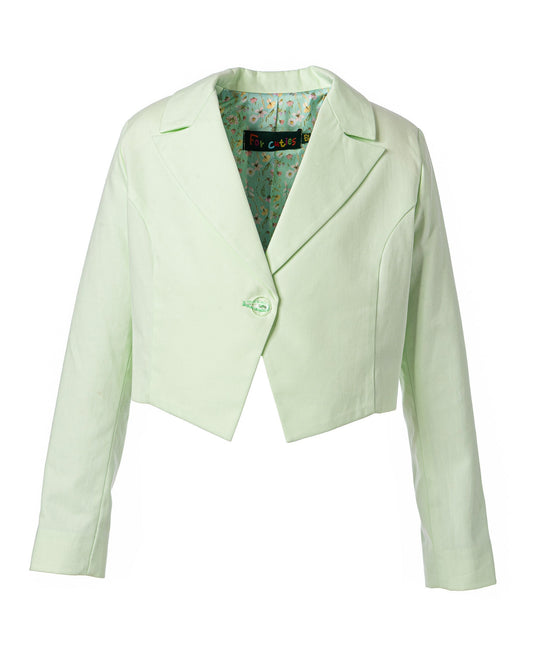 Cotton cropped girls blazer with lapel/ Tailored toddler jacket/ Formal dress wear for girl/ Children formal wear/ Designer clothing