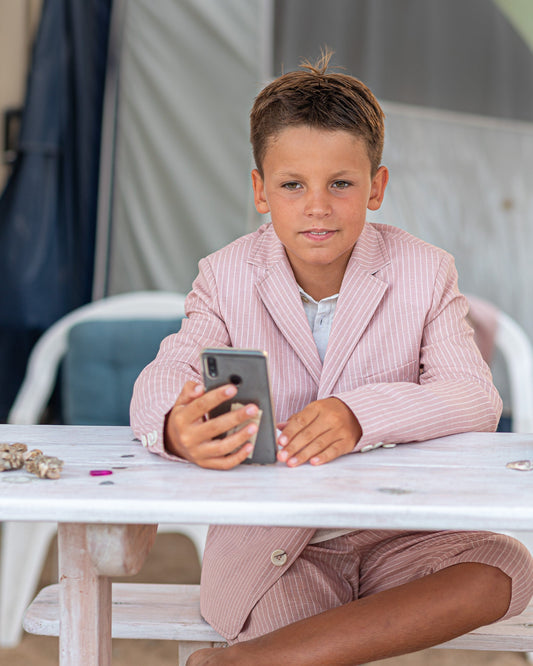 Boys linen outfit/ Toddler boy linen suit/ Kids beach wedding outfit/ Page boy striped rustic suit/ Ring bearer summer clothes outfit