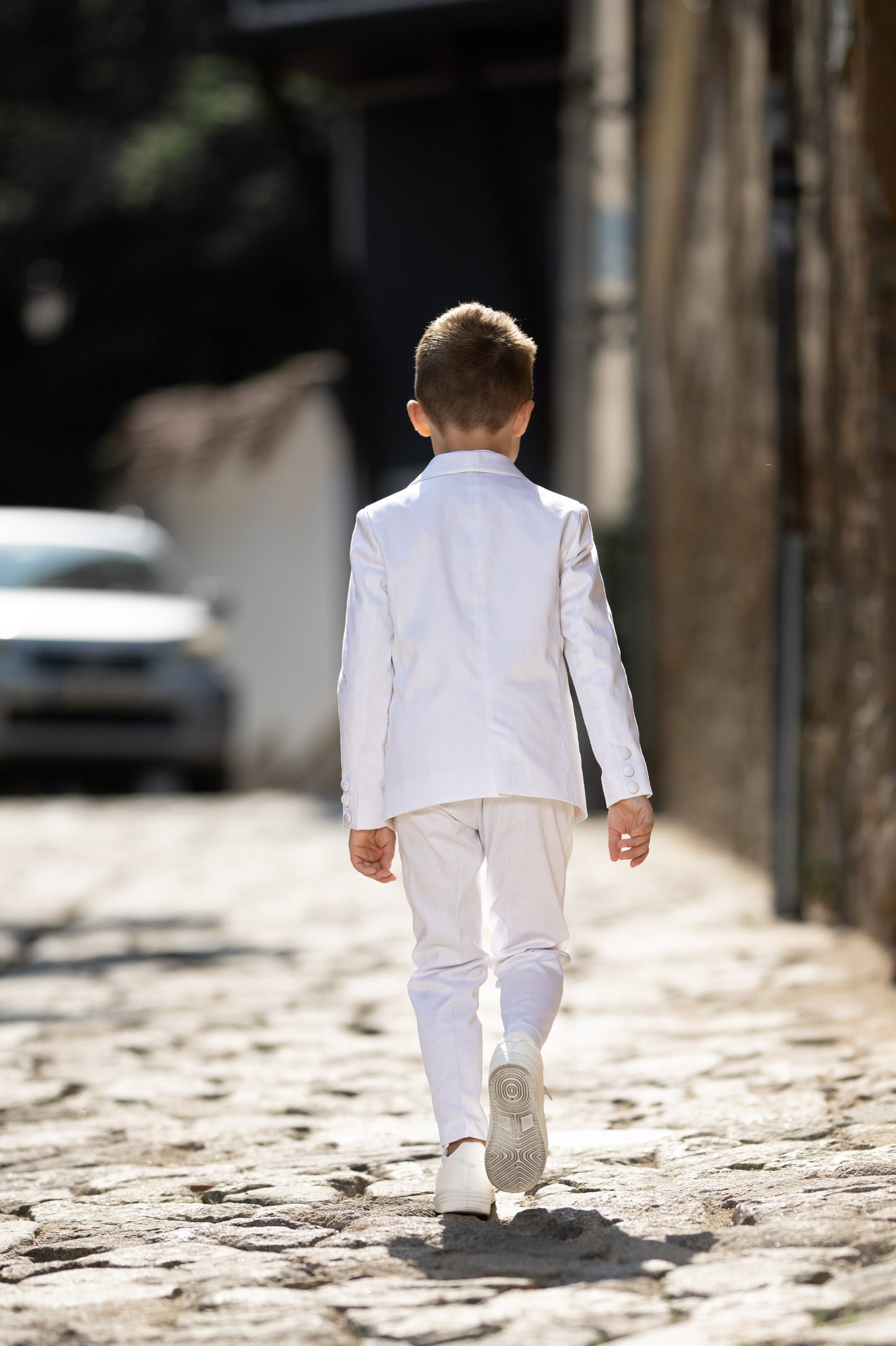 Boys white satin cotton formal suit/ Wedding kids outfit/ Communion toddler boy cotton suit set/ 4 pieces kids boy luxury dress suits