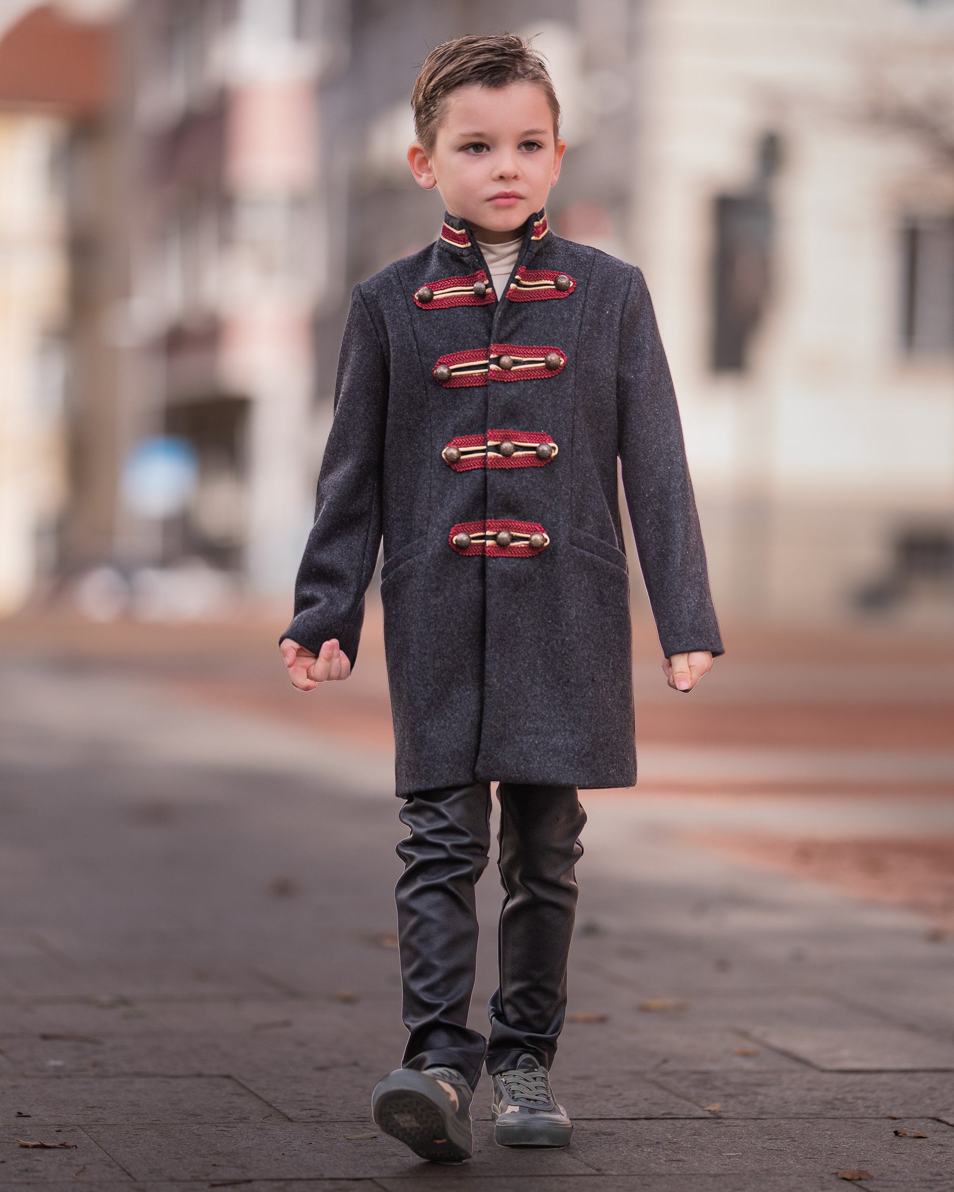 Winter single breasted military look wool coat, Boys wool coat, Vintage boys coat, Toddler boy wool coat, Kids charcoal wool pea coat
