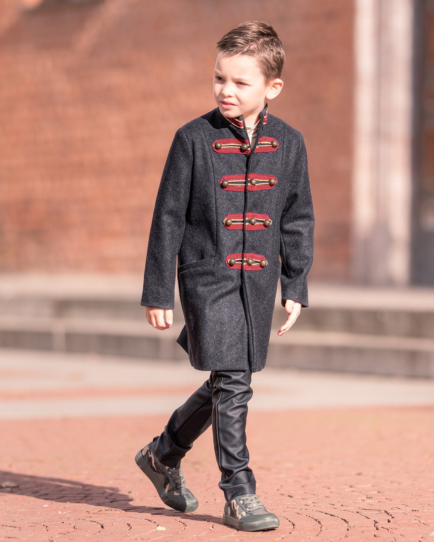 Winter single breasted military look wool coat, Boys wool coat, Vintage boys coat, Toddler boy wool coat, Kids charcoal wool pea coat