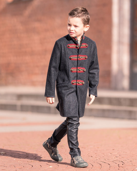 Winter single breasted military look wool coat, Boys wool coat, Vintage boys coat, Toddler boy wool coat, Kids charcoal wool pea coat