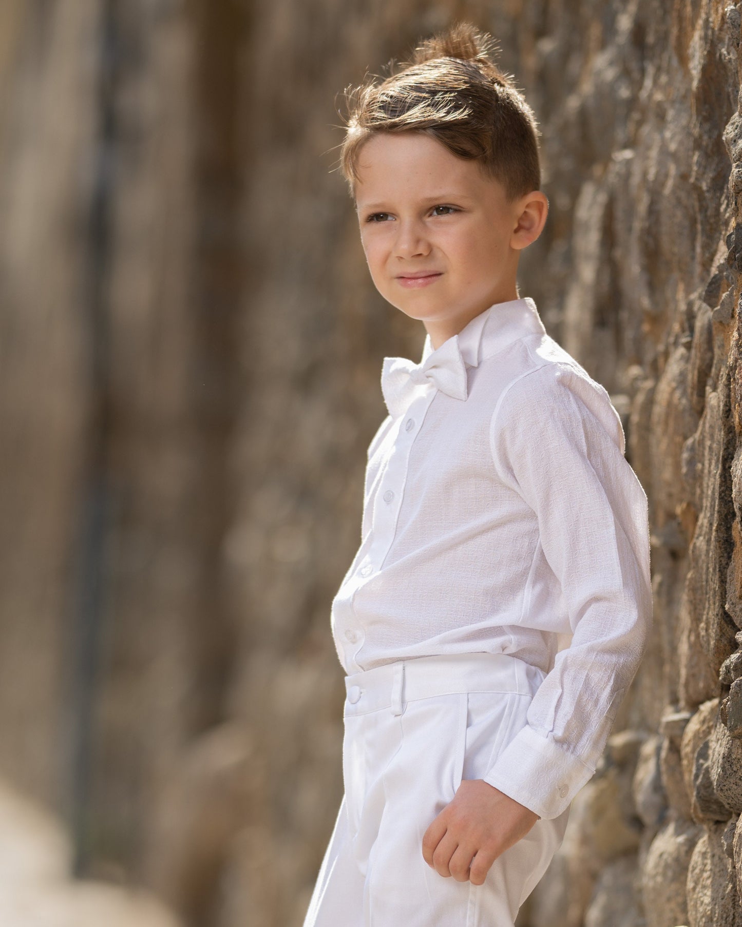 Boys white satin cotton formal suit/ Wedding kids outfit/ Communion toddler boy cotton suit set/ 4 pieces kids boy luxury dress suits