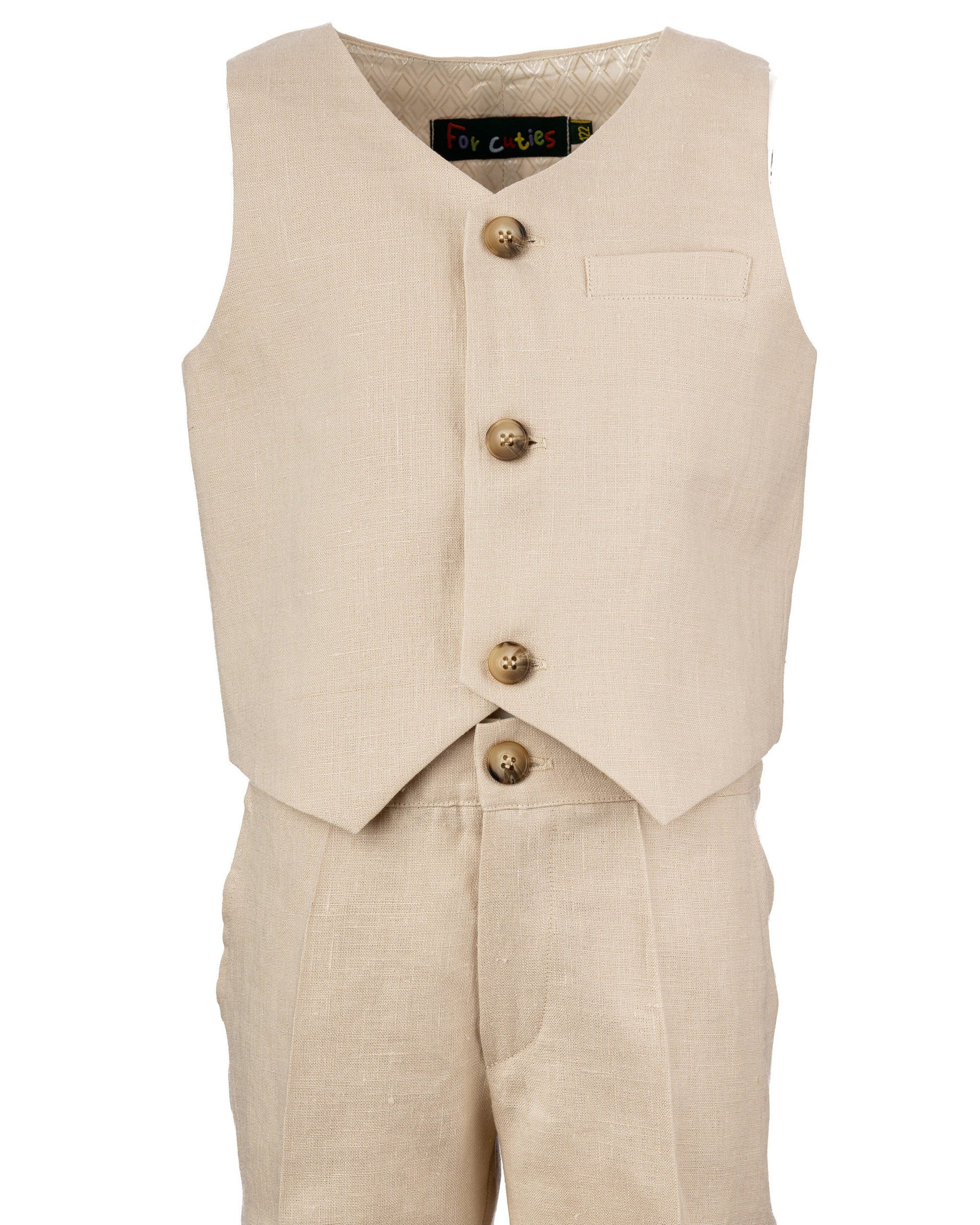 Beige linen 3 piece summer set for boys/ Rustic wedding outfit boys/ Communion linen clothing toddler dress shirt outfit/ Linen boys suit