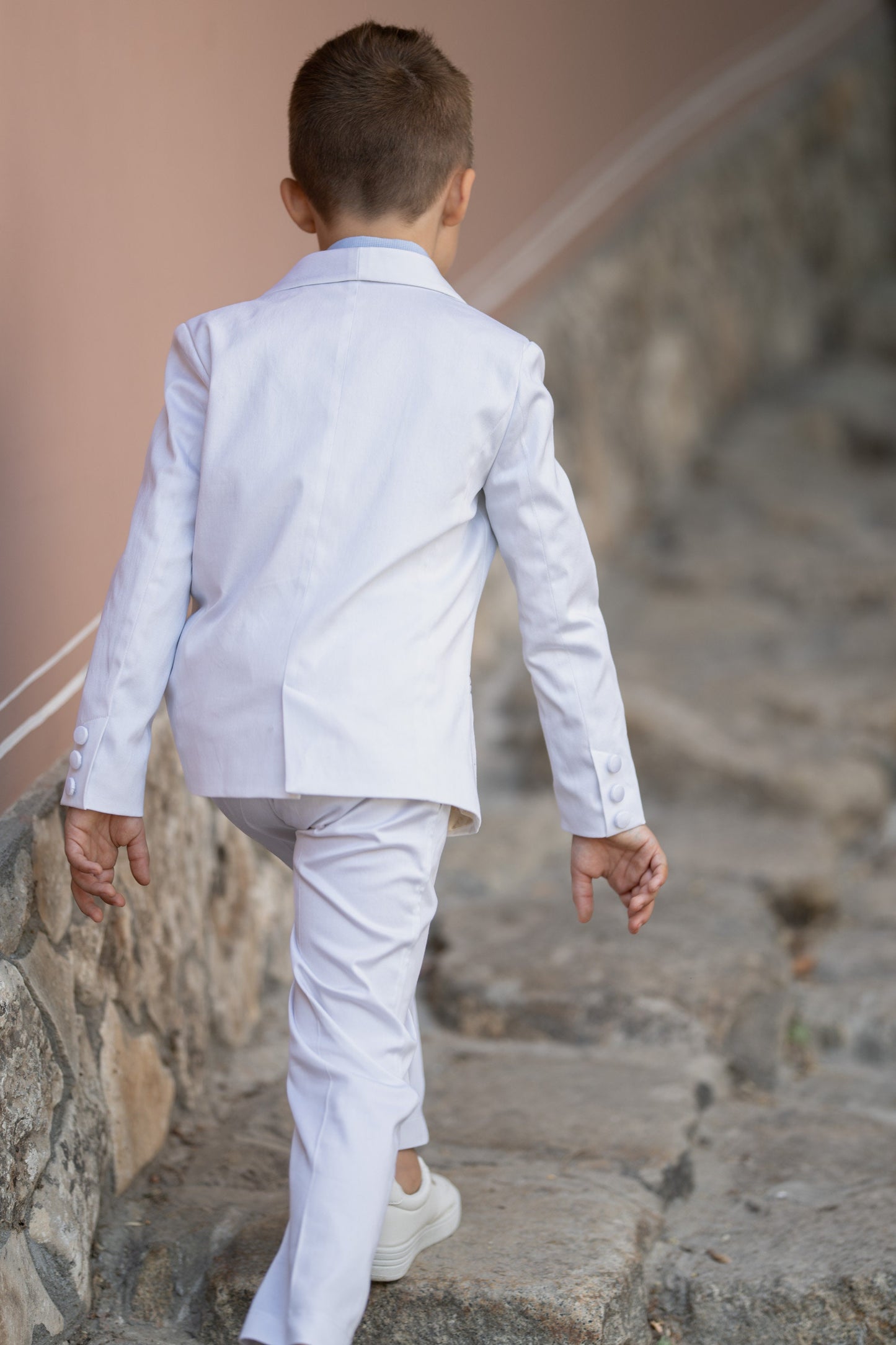 Wedding luxury boys outfit/ Ring bearer white satin cotton formal suit/ Communion toddler boy cotton suit set/ 4 pieces kids boy dress suits