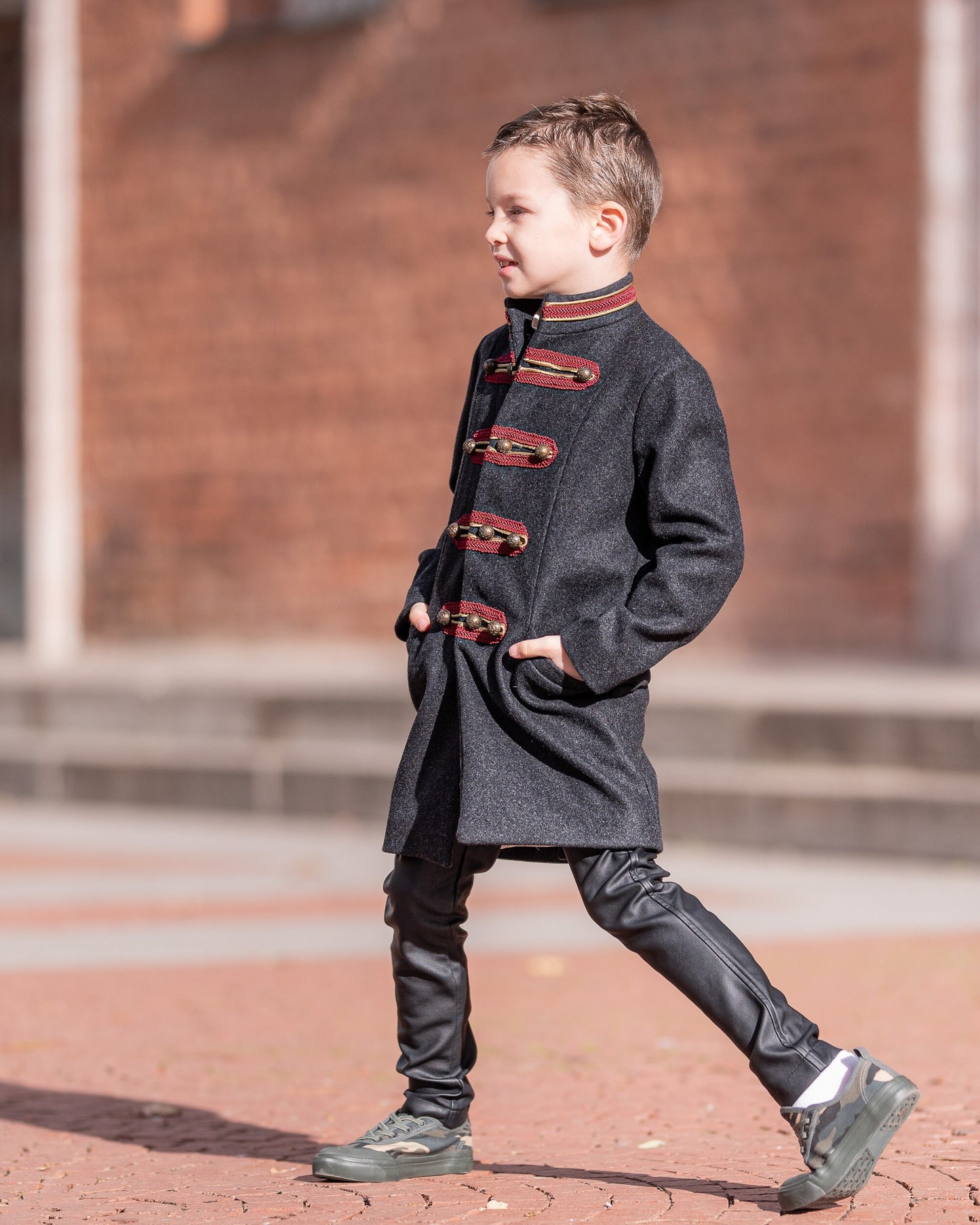 Winter single breasted military look wool coat, Boys wool coat, Vintage boys coat, Toddler boy wool coat, Kids charcoal wool pea coat