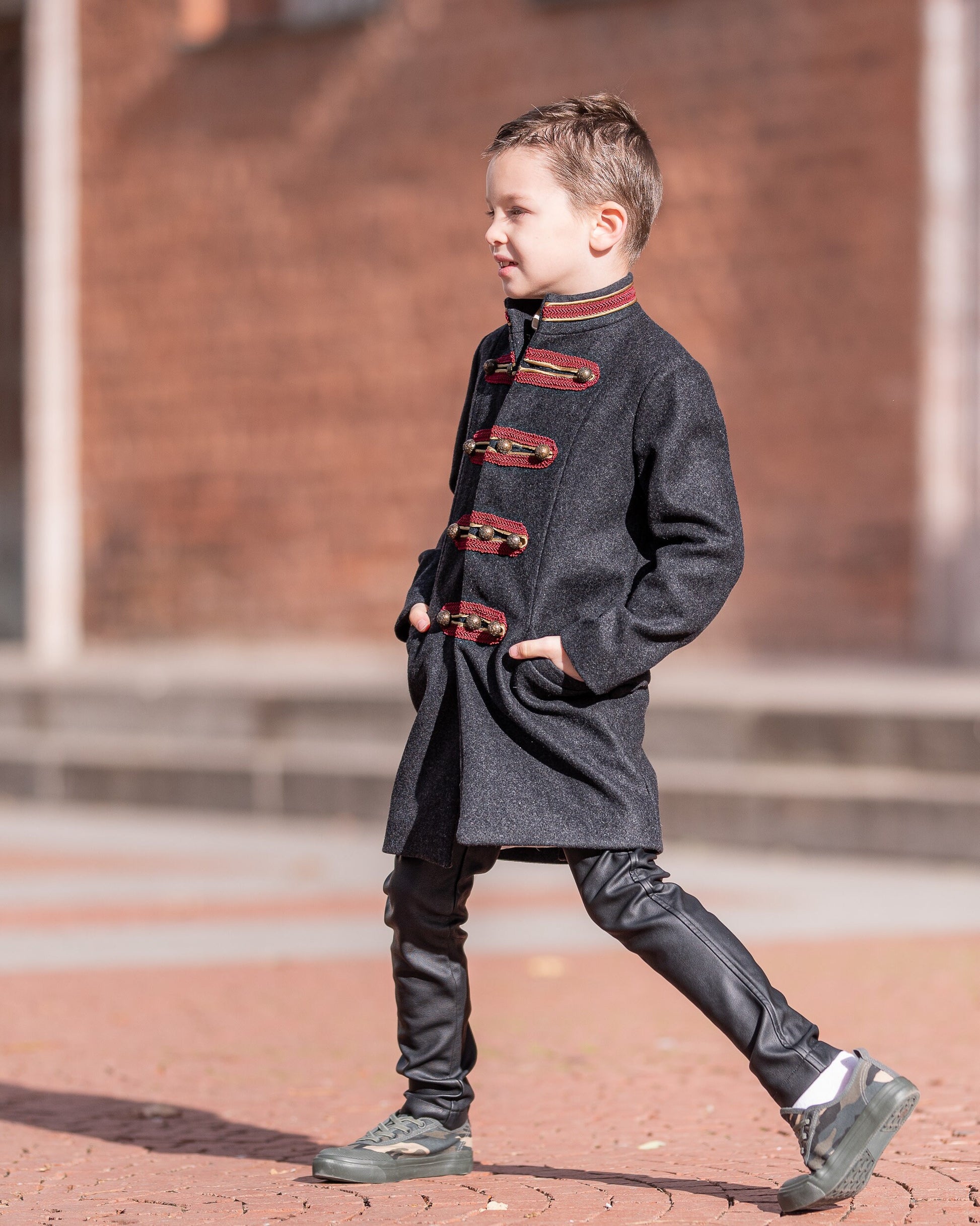 Winter single breasted military look wool coat, Boys wool coat, Vintage boys coat, Toddler boy wool coat, Kids charcoal wool pea coat