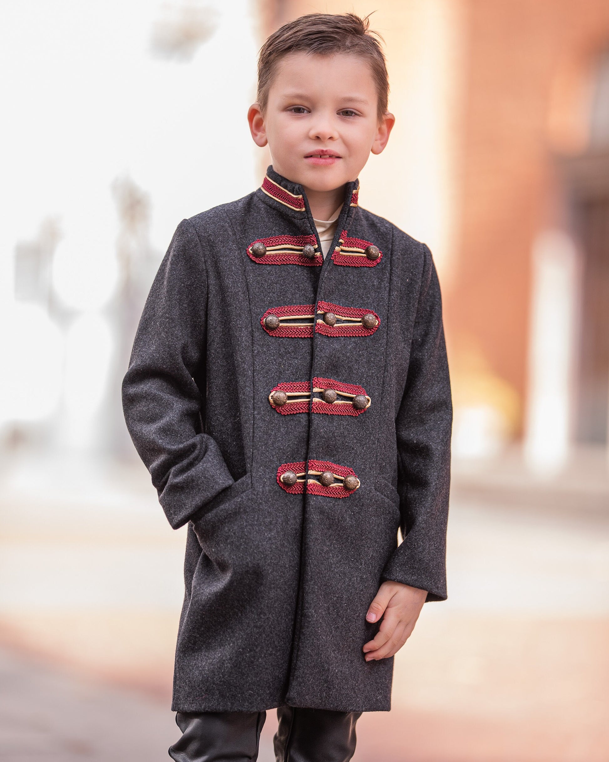 Winter single breasted military look wool coat, Boys wool coat, Vintage boys coat, Toddler boy wool coat, Kids charcoal wool pea coat