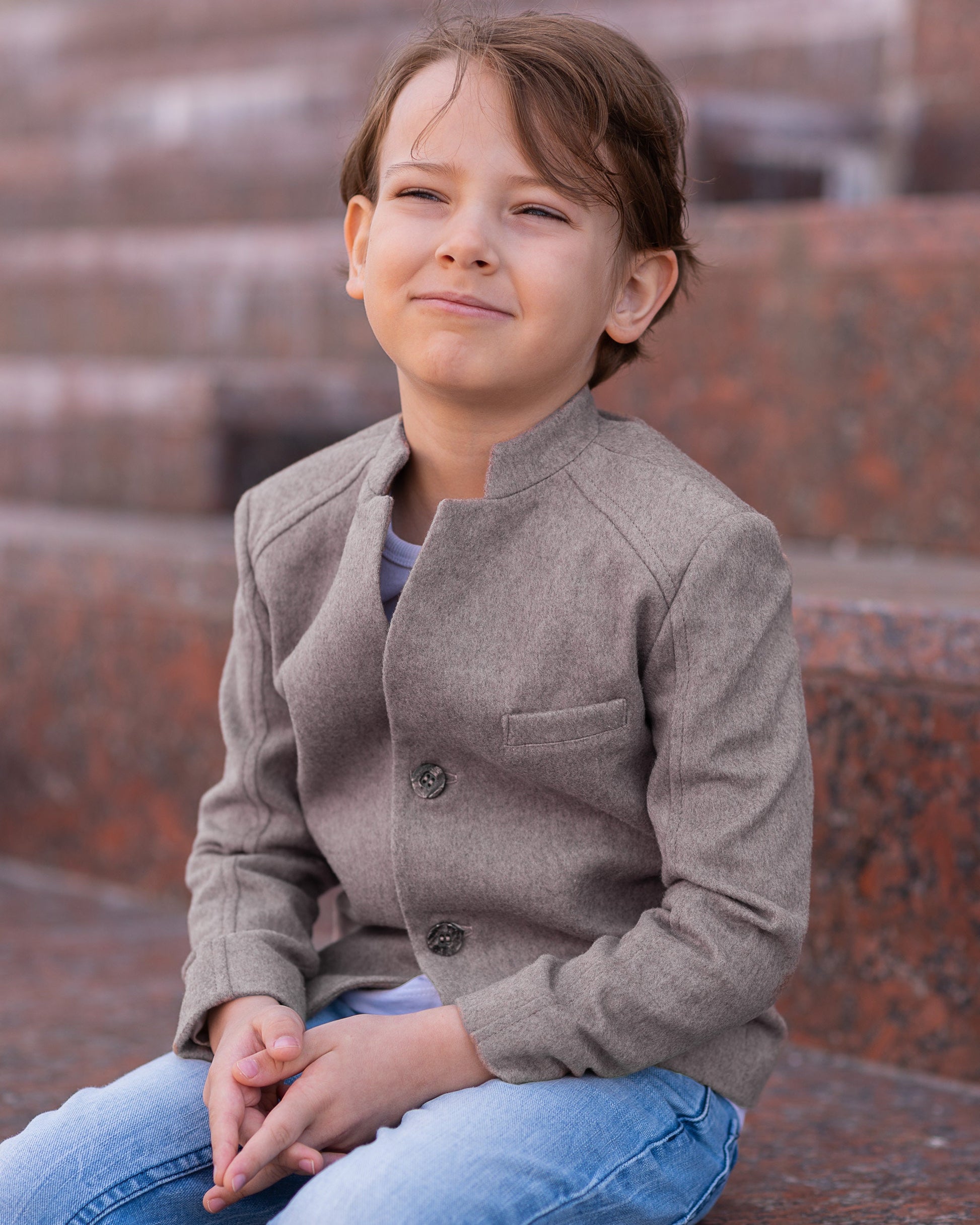 Slim fitted wool blazer for boys/ Single breasted wool jacket/ Winter clothes toddler boy/ Stand up collar kids blazer/ Tailored blazer
